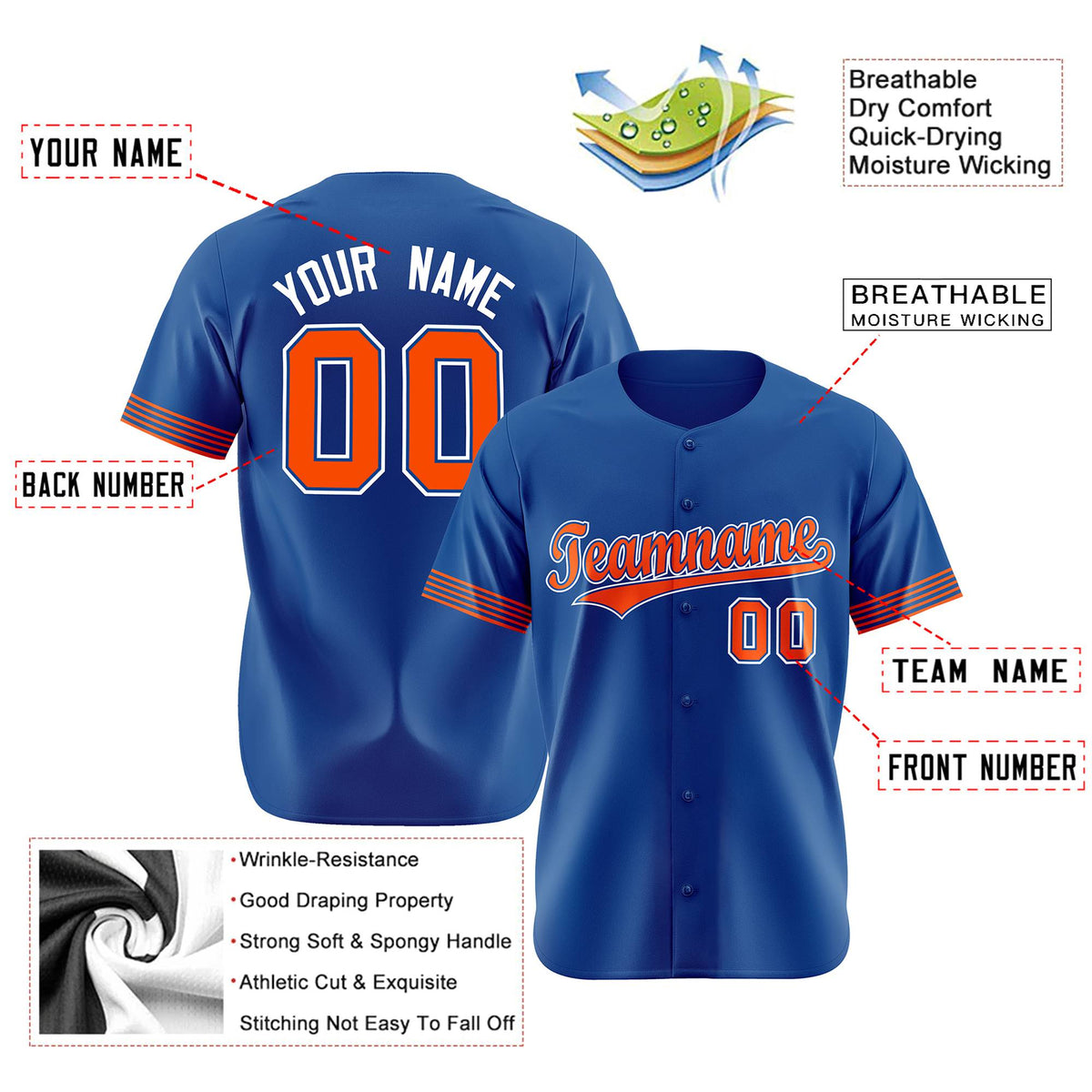 Custom Royal Blue Orange-White Classic Style Authentic Baseball Jersey