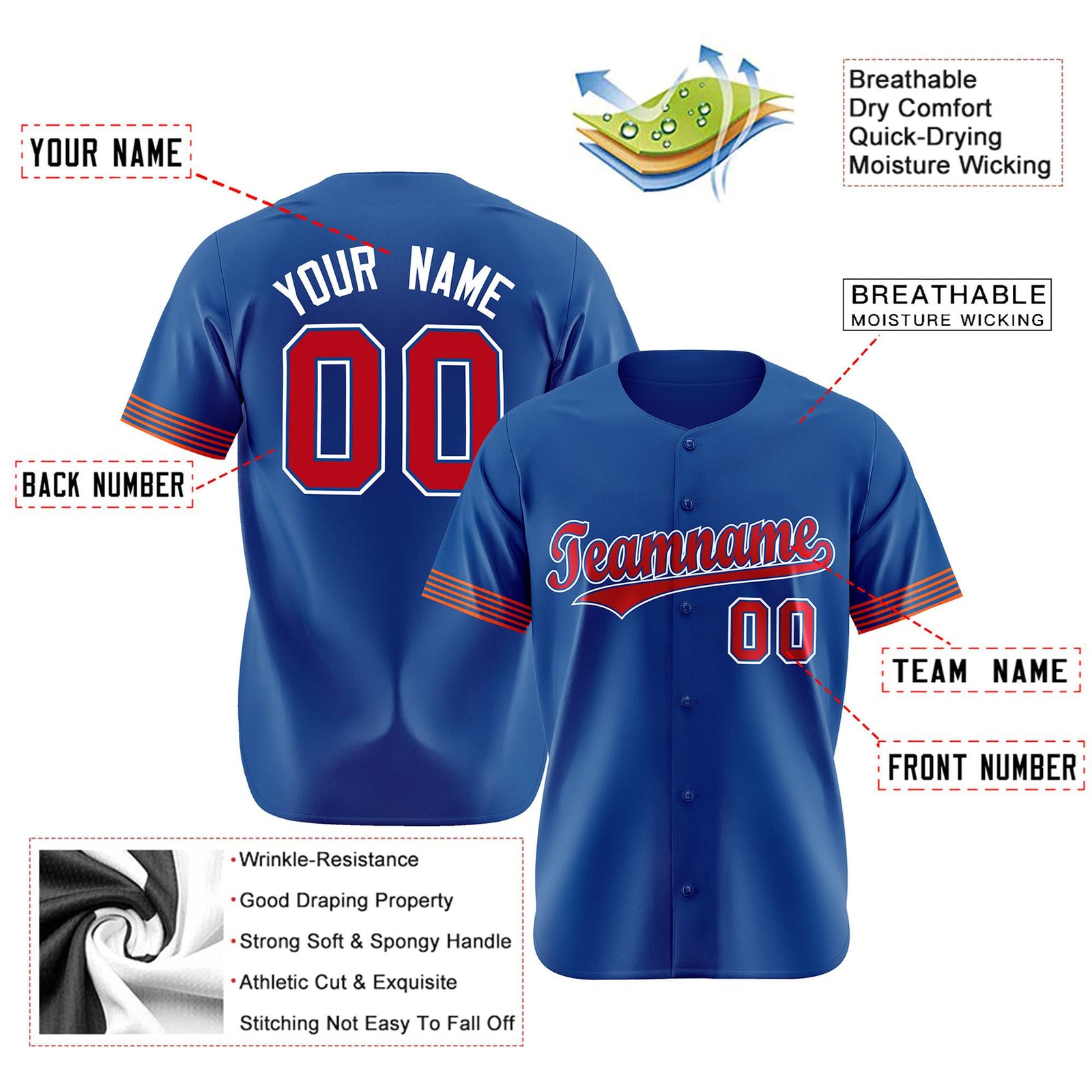 Custom Royal Blue Red-White Classic Style Authentic Baseball Jersey