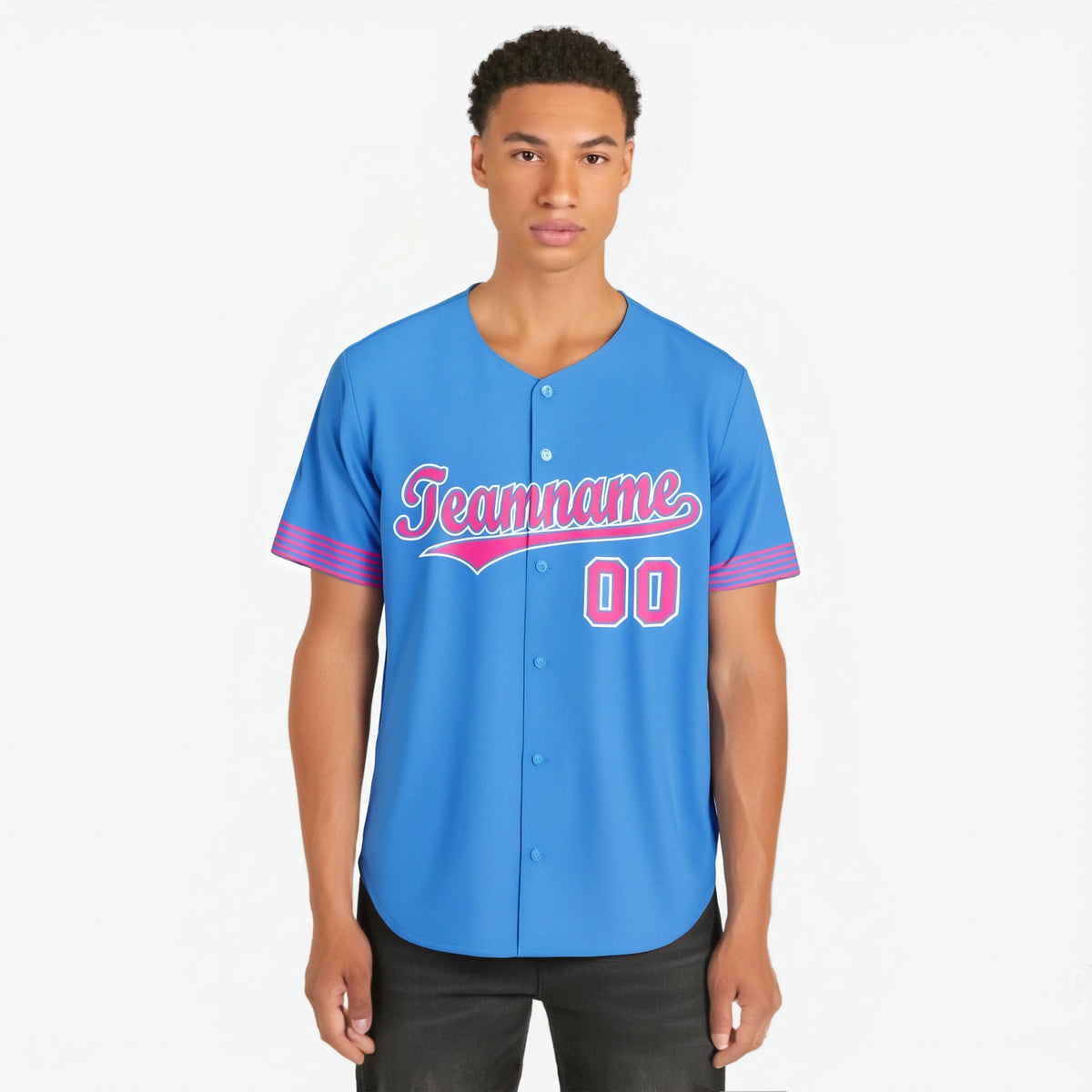 Custom Powder Blue Pink-White Classic Style Authentic Baseball Jersey