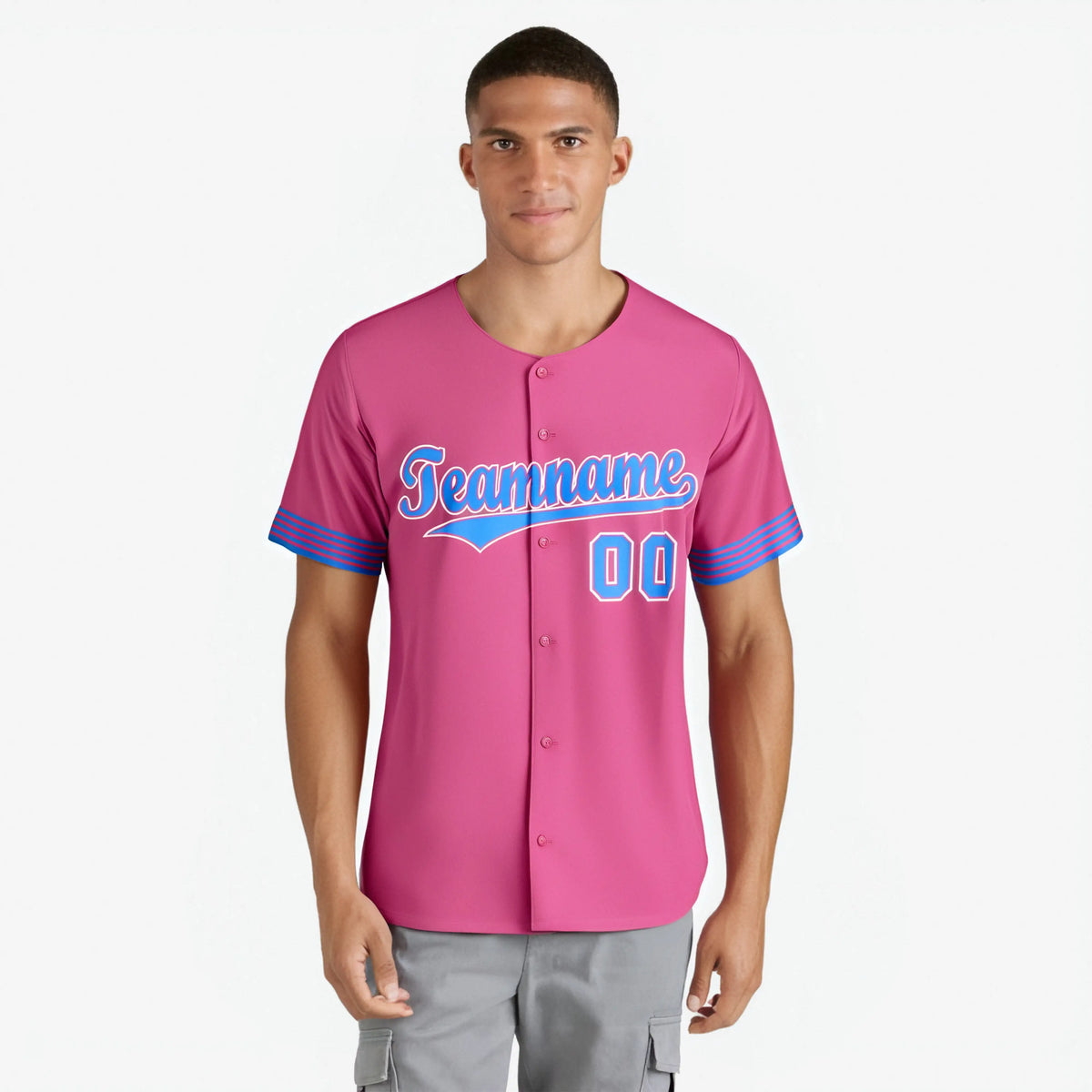 Custom Pink Powder Blue-White Classic Style Authentic Baseball Jersey