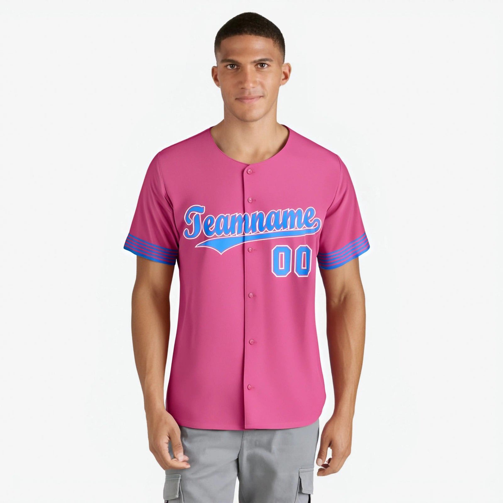 Custom Pink Powder Blue-White Classic Style Authentic Baseball Jersey