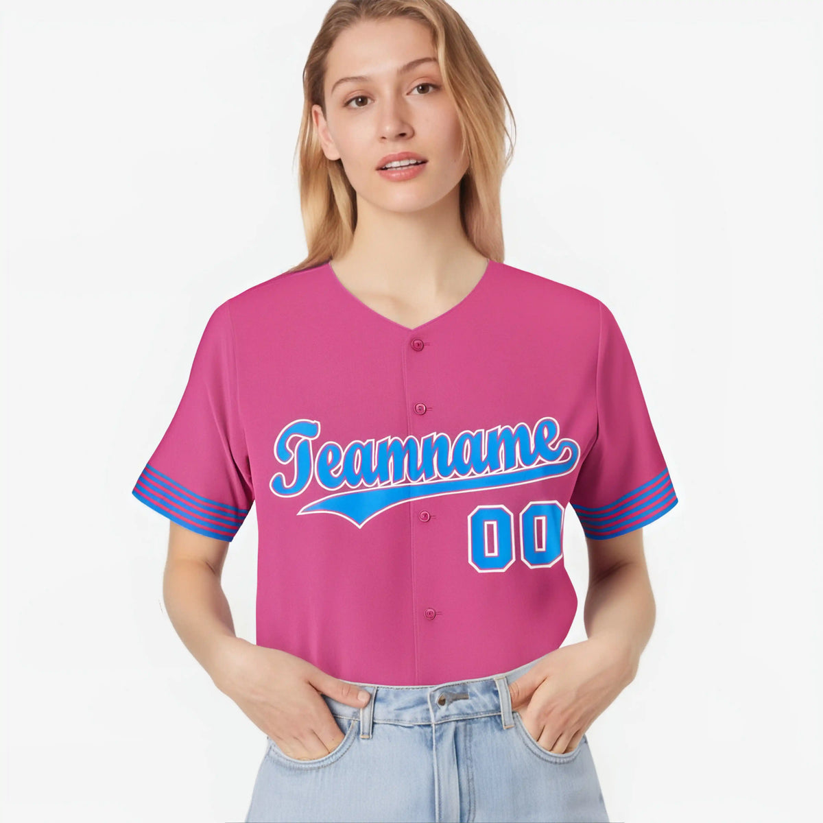 Custom Pink Powder Blue-White Classic Style Authentic Baseball Jersey