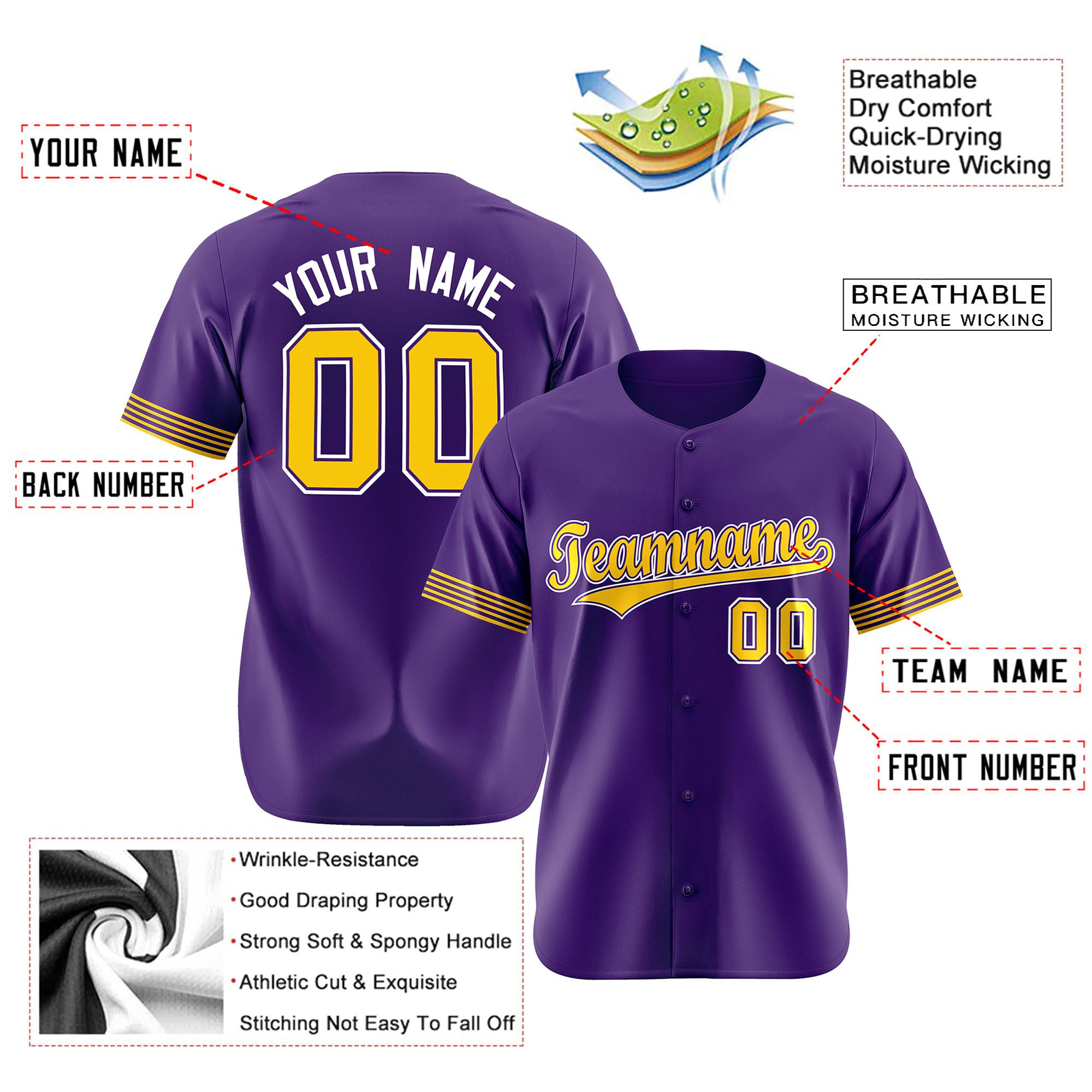 Custom Purple Gold-White Classic Style Authentic Baseball Jersey