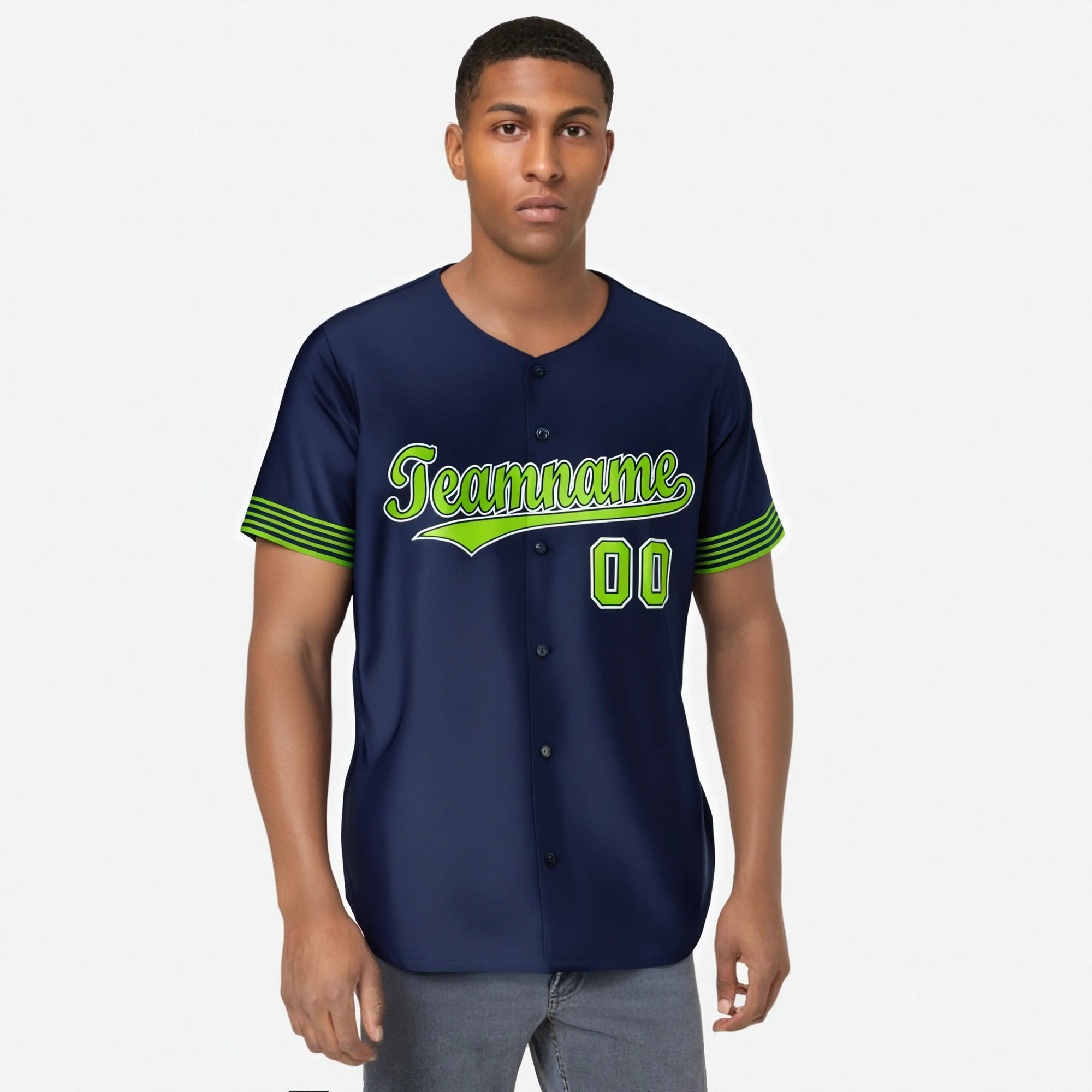 Custom Navy Neon Green-White Classic Style Authentic Baseball Jersey