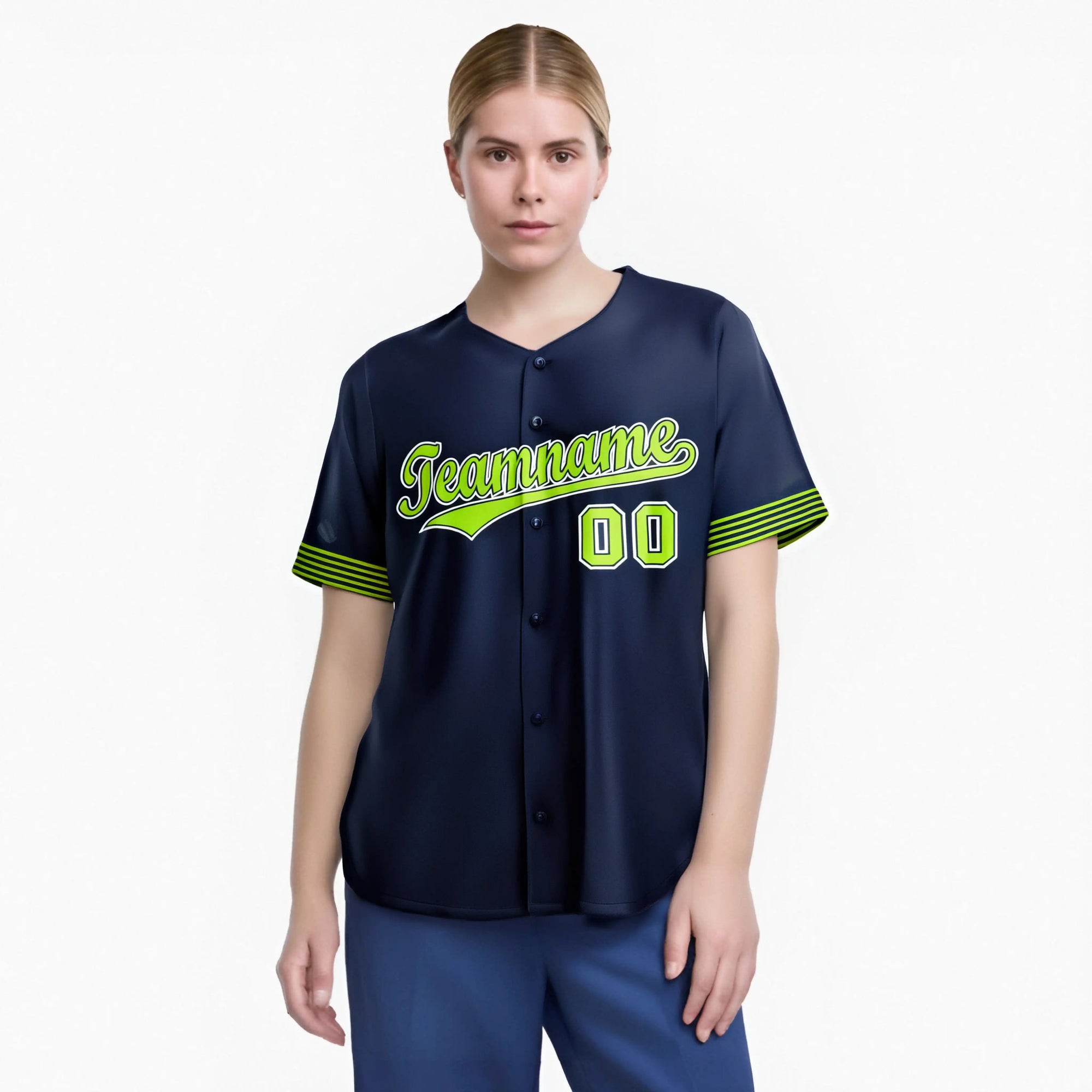 Custom Navy Neon Green-White Classic Style Authentic Baseball Jersey