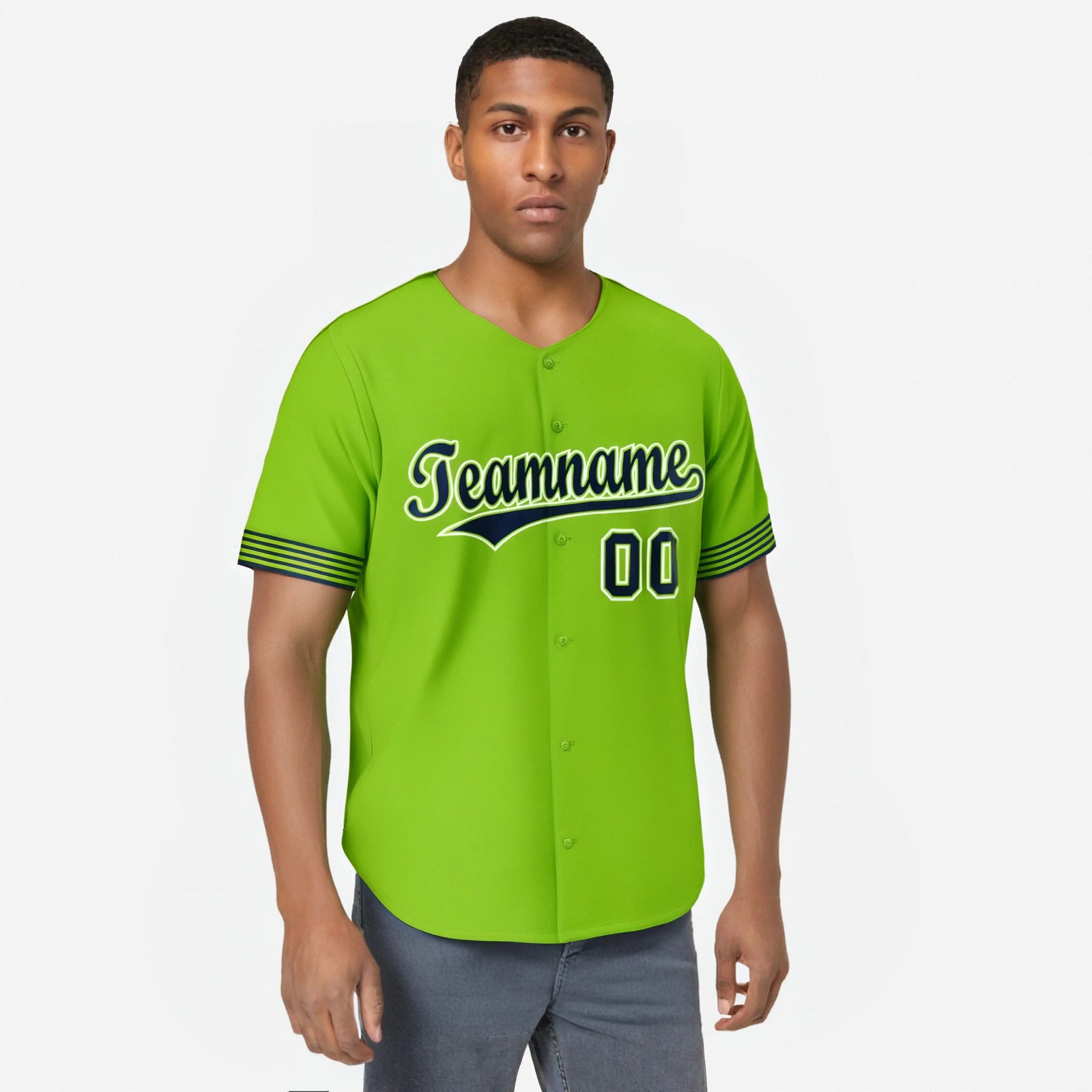 Custom Neon Green Navy-White Classic Style Authentic Baseball Jersey