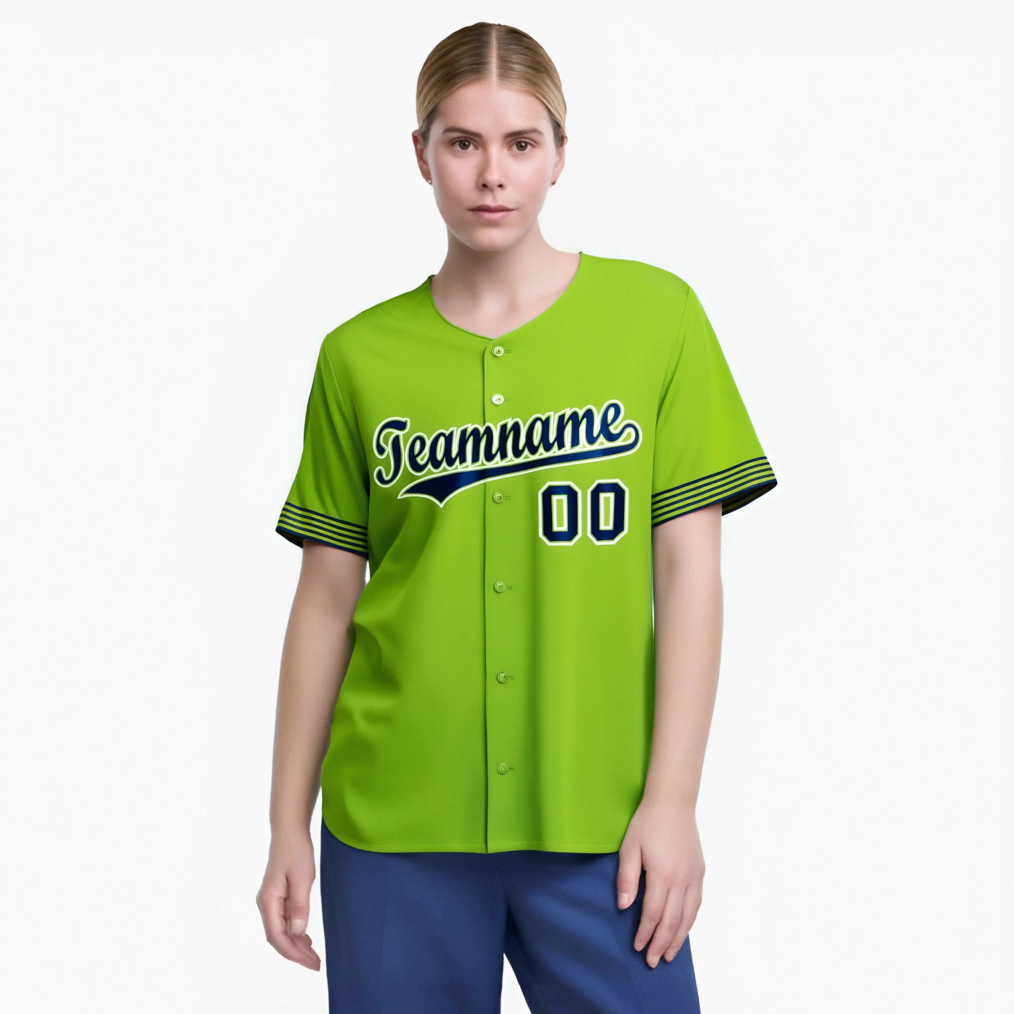 Custom Neon Green Navy-White Classic Style Authentic Baseball Jersey