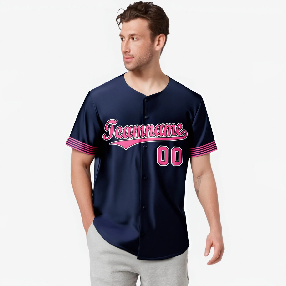 Custom Navy Pink-White Classic Style Authentic Baseball Jersey