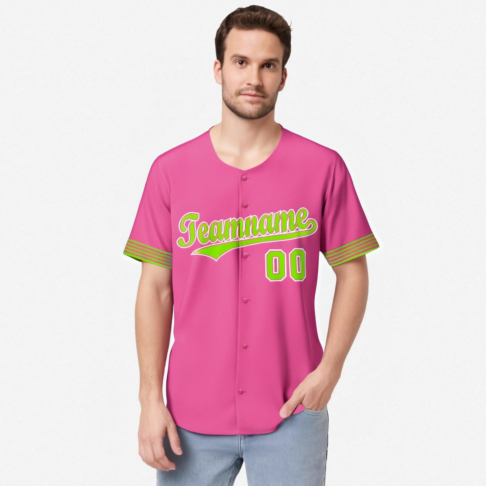 Custom Pink Neon Green-White Classic Style Authentic Baseball Jersey