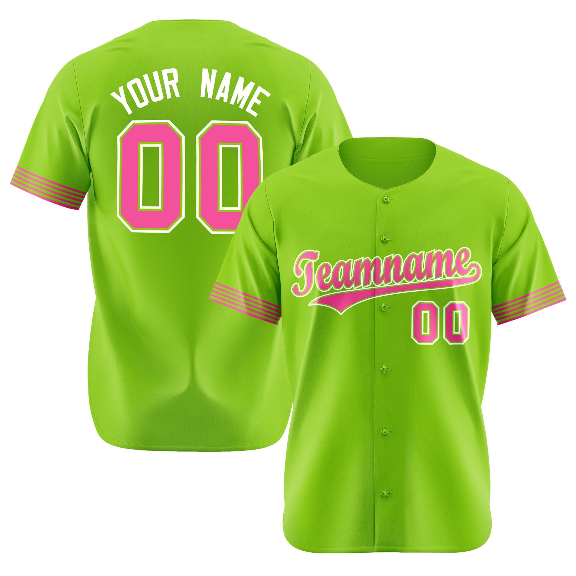 Custom Neon Green Pink-White Classic Style Authentic Baseball Jersey