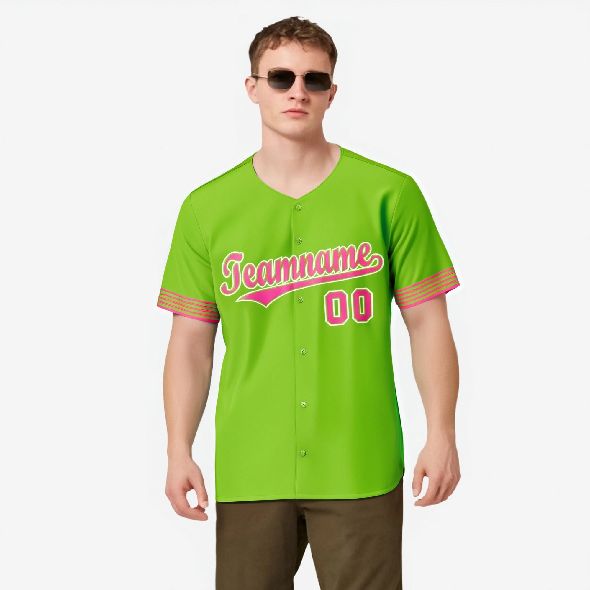 Custom Neon Green Pink-White Classic Style Authentic Baseball Jersey