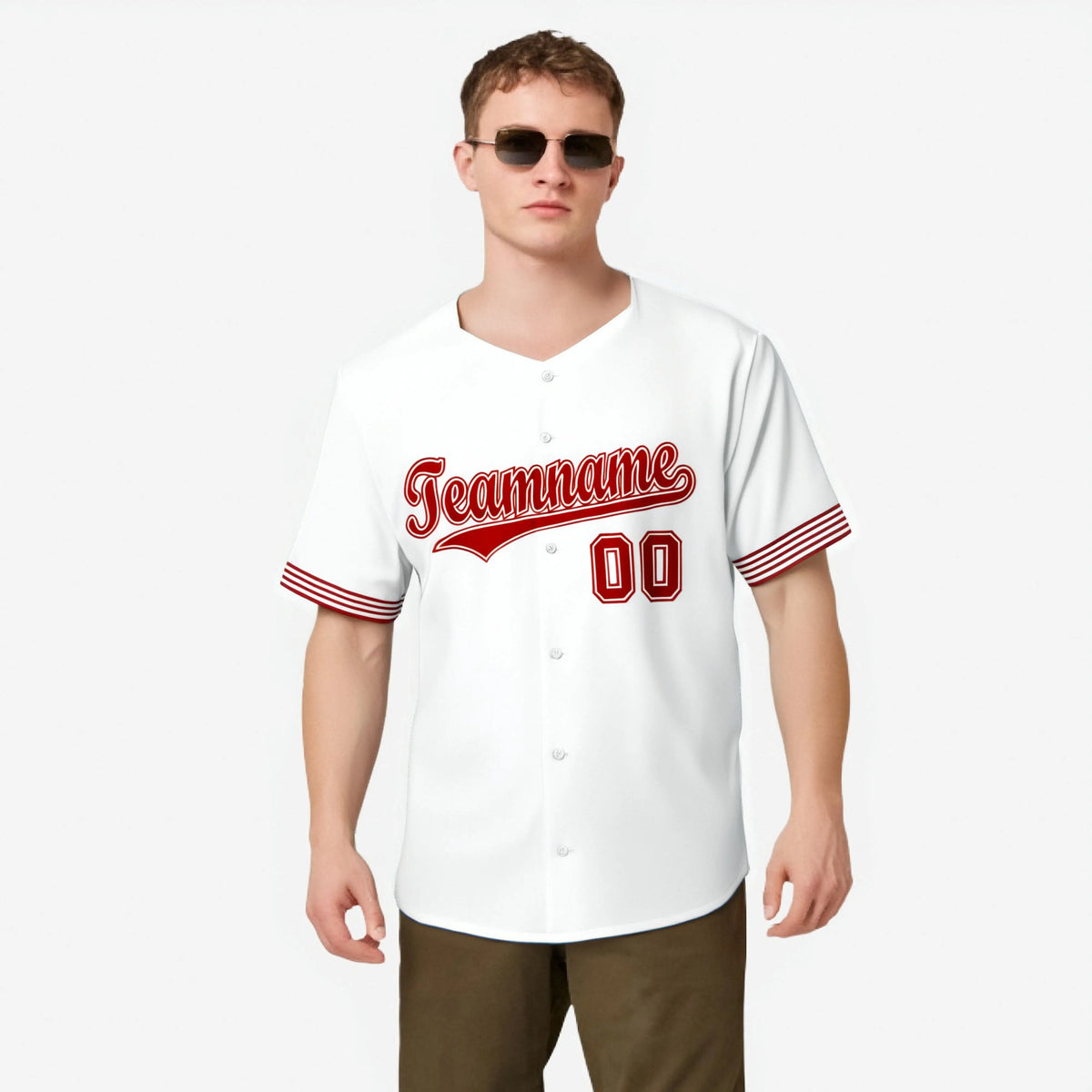 Custom White Red Classic Style Authentic Baseball Jersey
