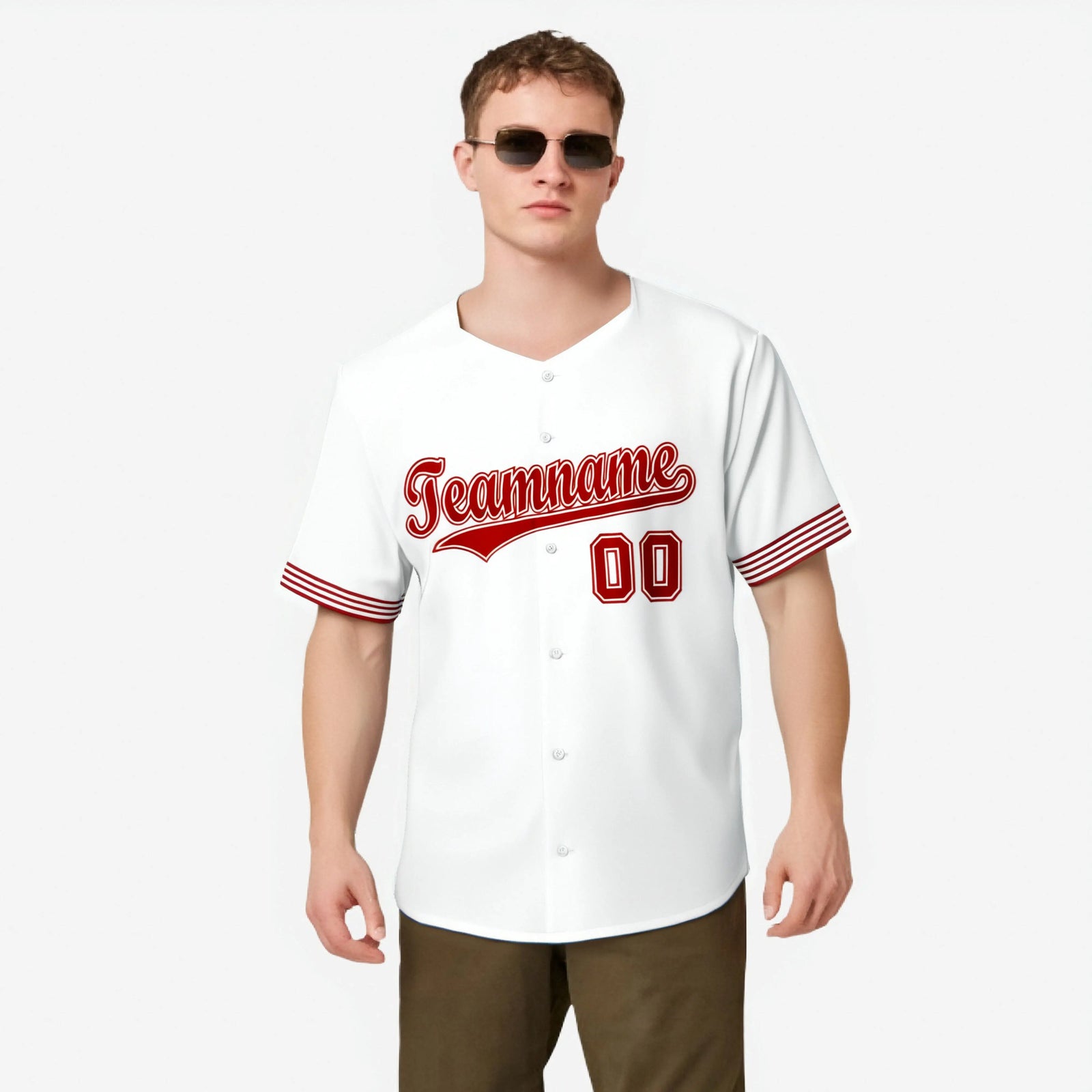Custom White Red Classic Style Authentic Baseball Jersey