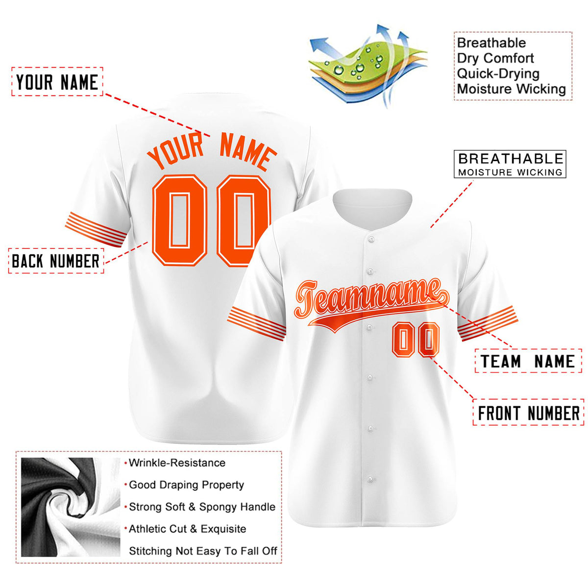 Custom White Orange Classic Style Authentic Baseball Jersey