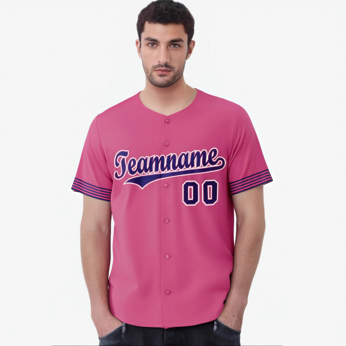 Custom Pink Purple-White Classic Style Authentic Baseball Jersey