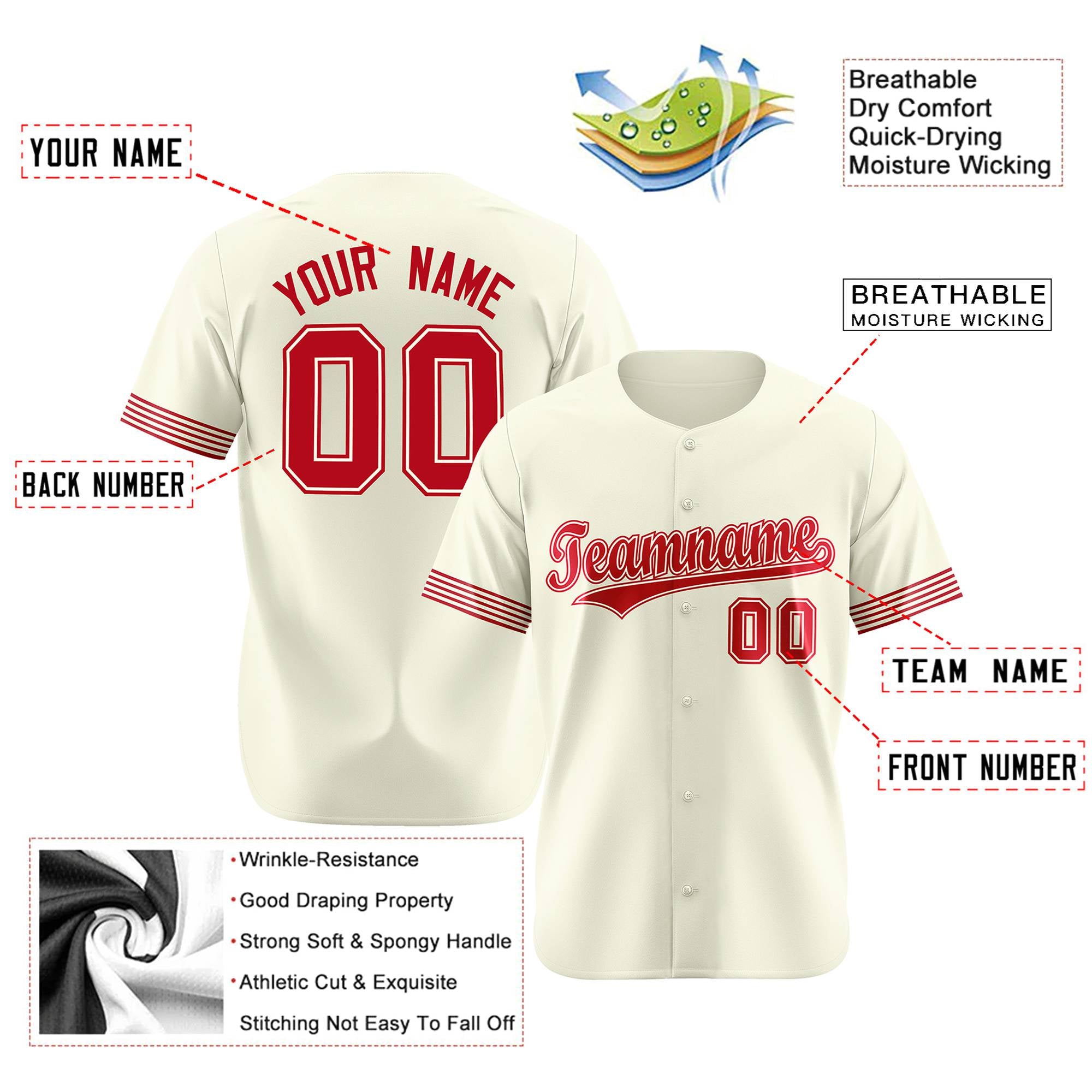 Custom Cream Red-White Classic Style Authentic Baseball Jersey