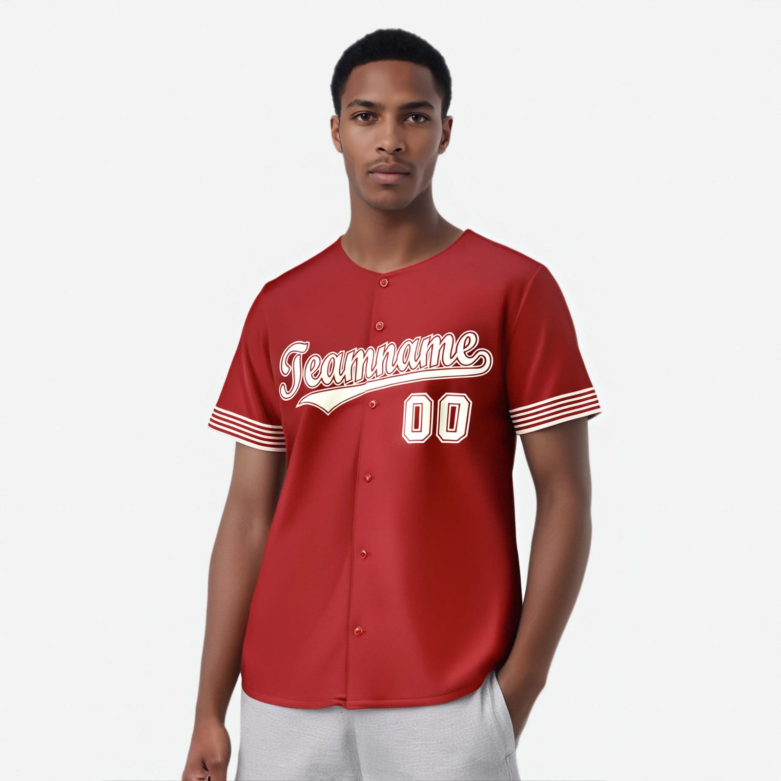 Custom Red Cream-White Classic Style Authentic Baseball Jersey