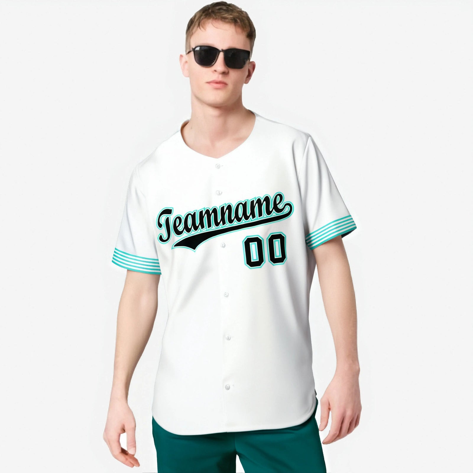 Custom White Black-Aqua Classic Style Authentic Baseball Jersey