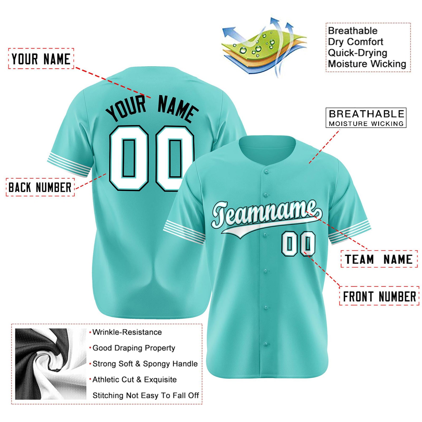 Custom Aqua White-Black Classic Style Authentic Baseball Jersey