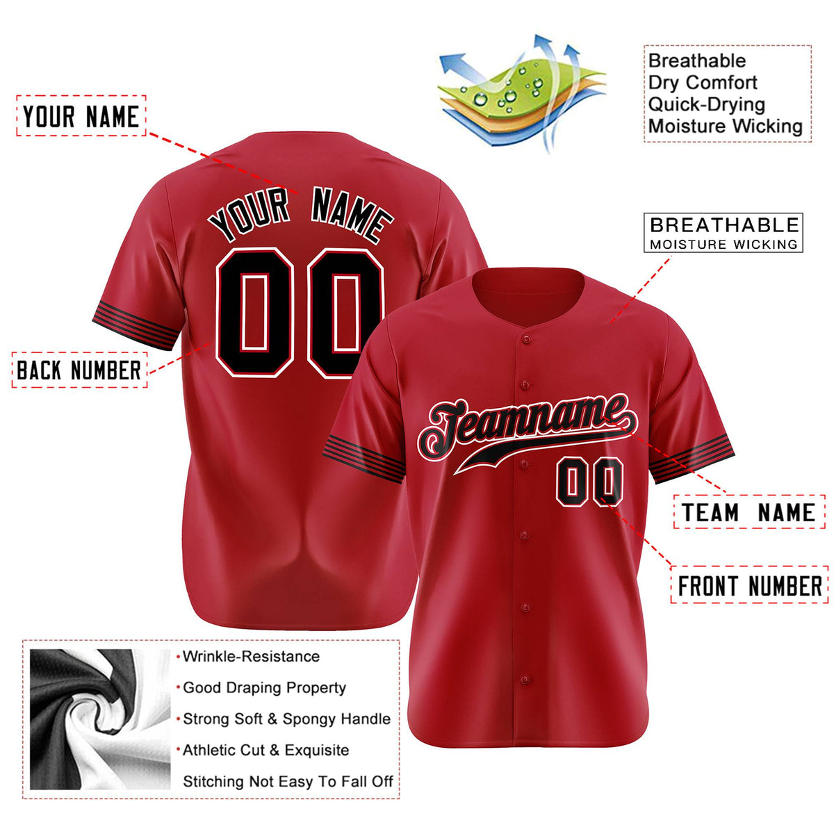 Custom Red Black-White Classic Style Authentic Baseball Jersey