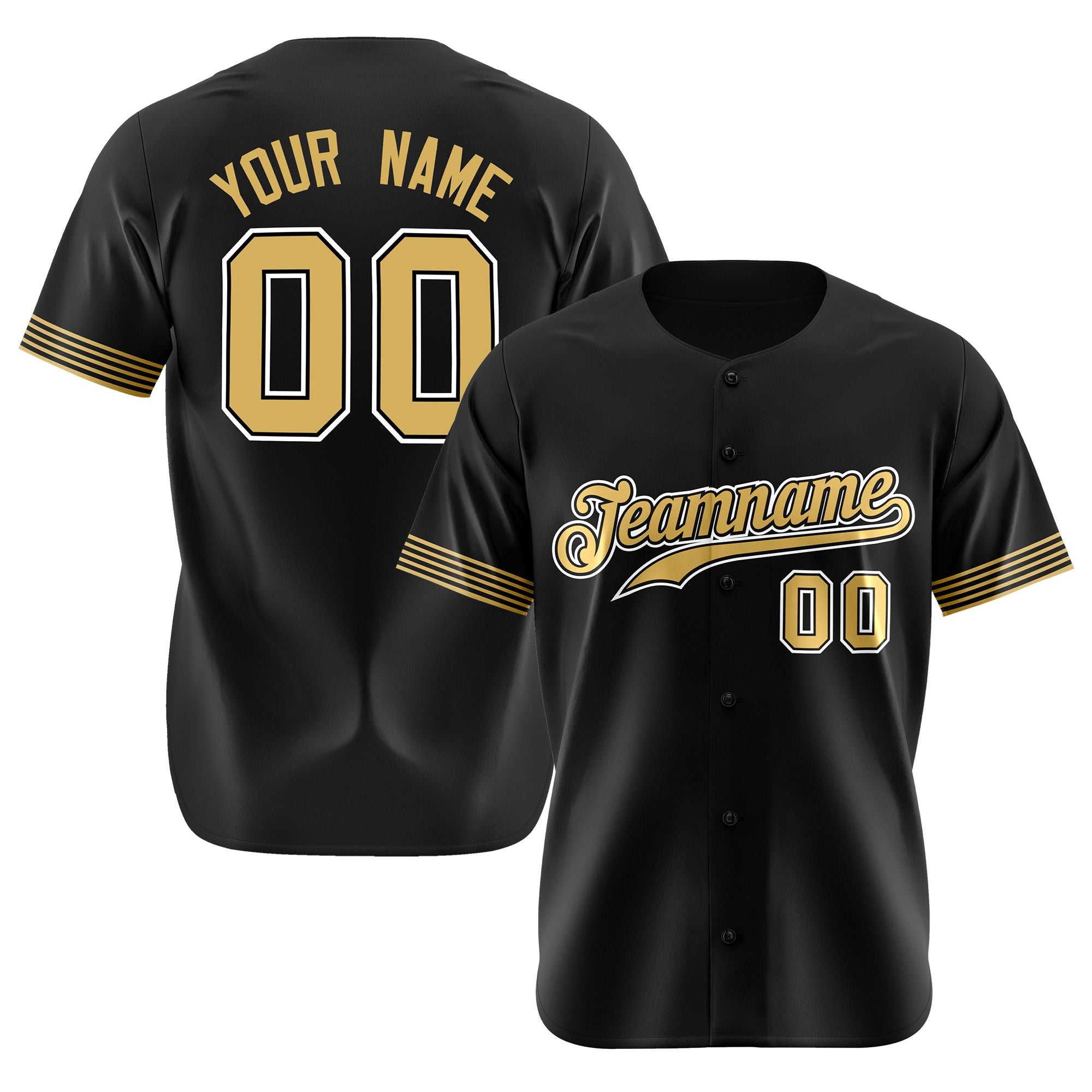 Custom Black Old Gold-White Classic Style Authentic Baseball Jersey