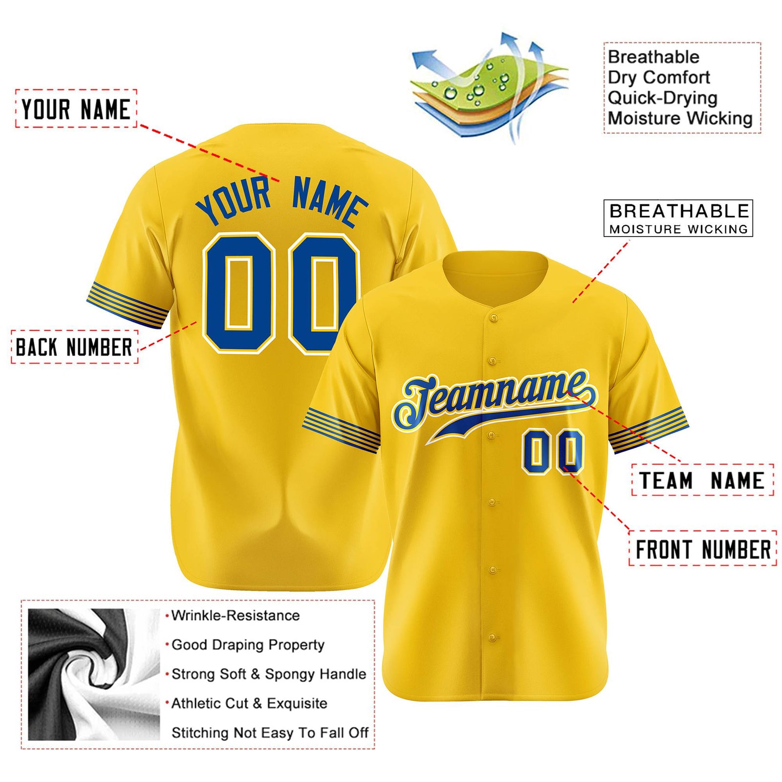 Custom Gold Royal Blue-White Classic Style Authentic Baseball Jersey