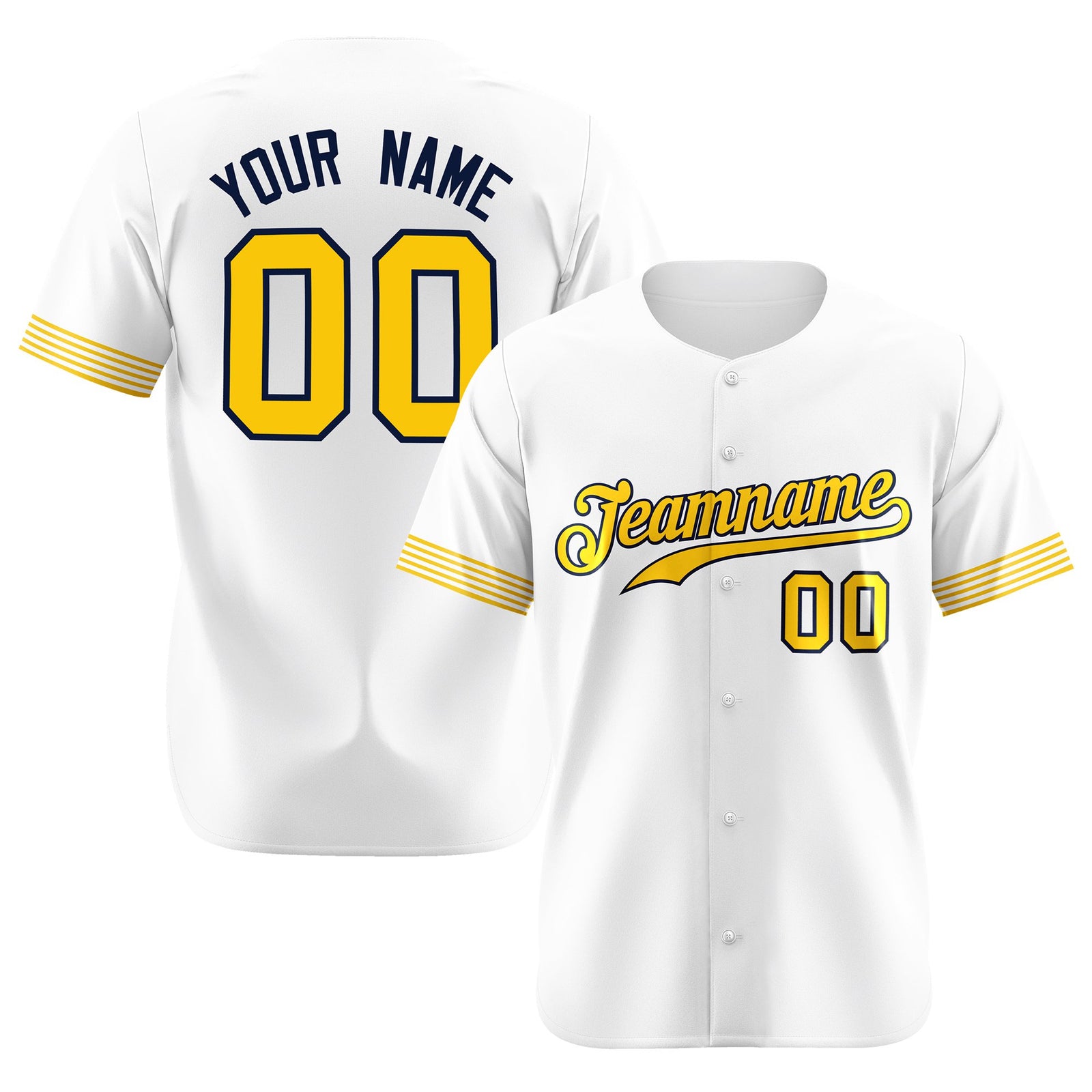 Custom White Gold-Black Classic Style Authentic Baseball Jersey