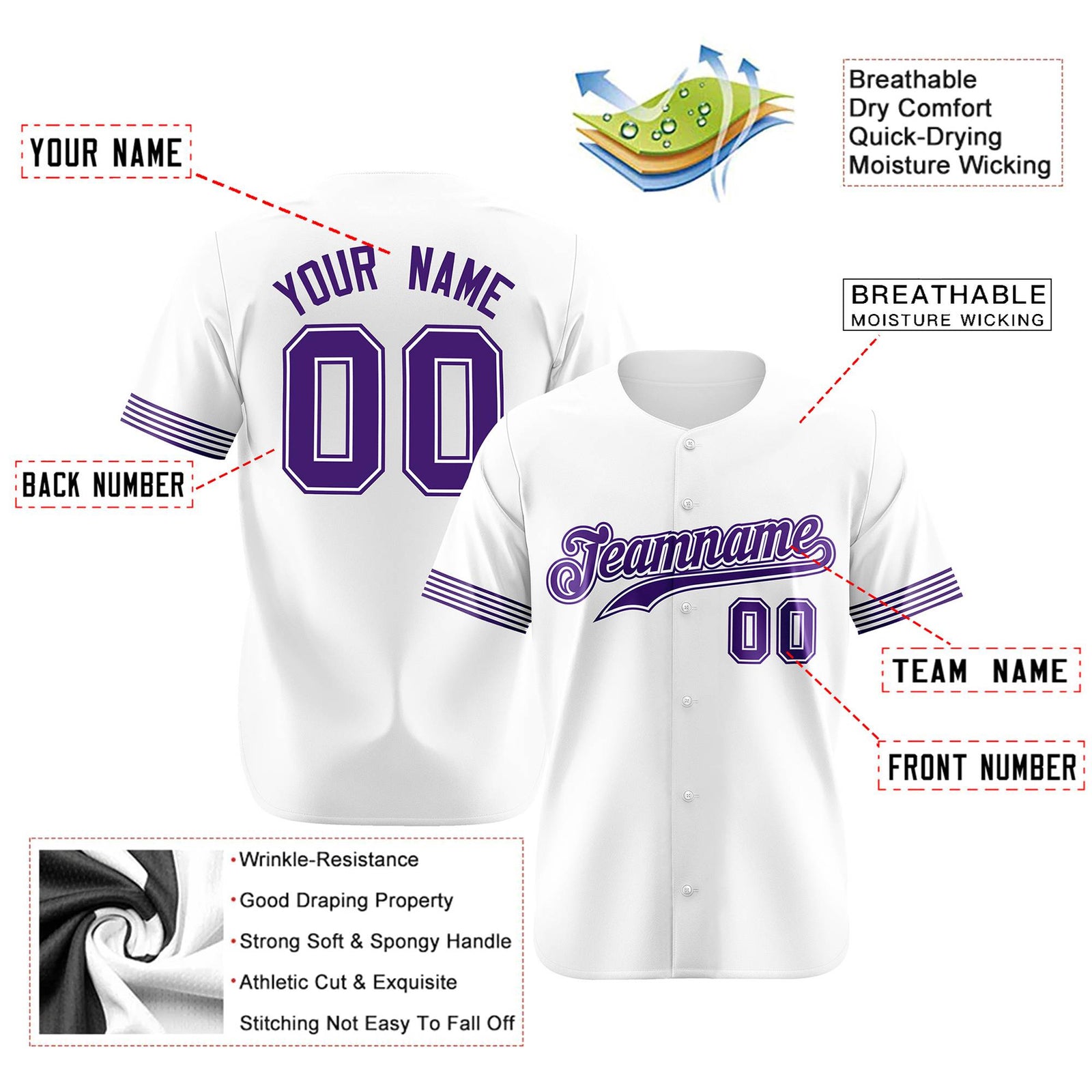 Custom White Purple Classic Style Authentic Baseball Jersey