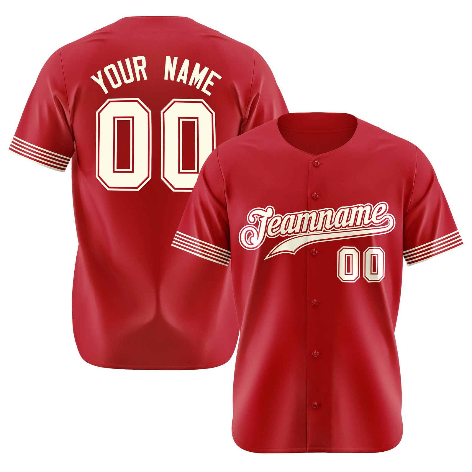 Custom Red Cream-White Classic Style Authentic Baseball Jersey