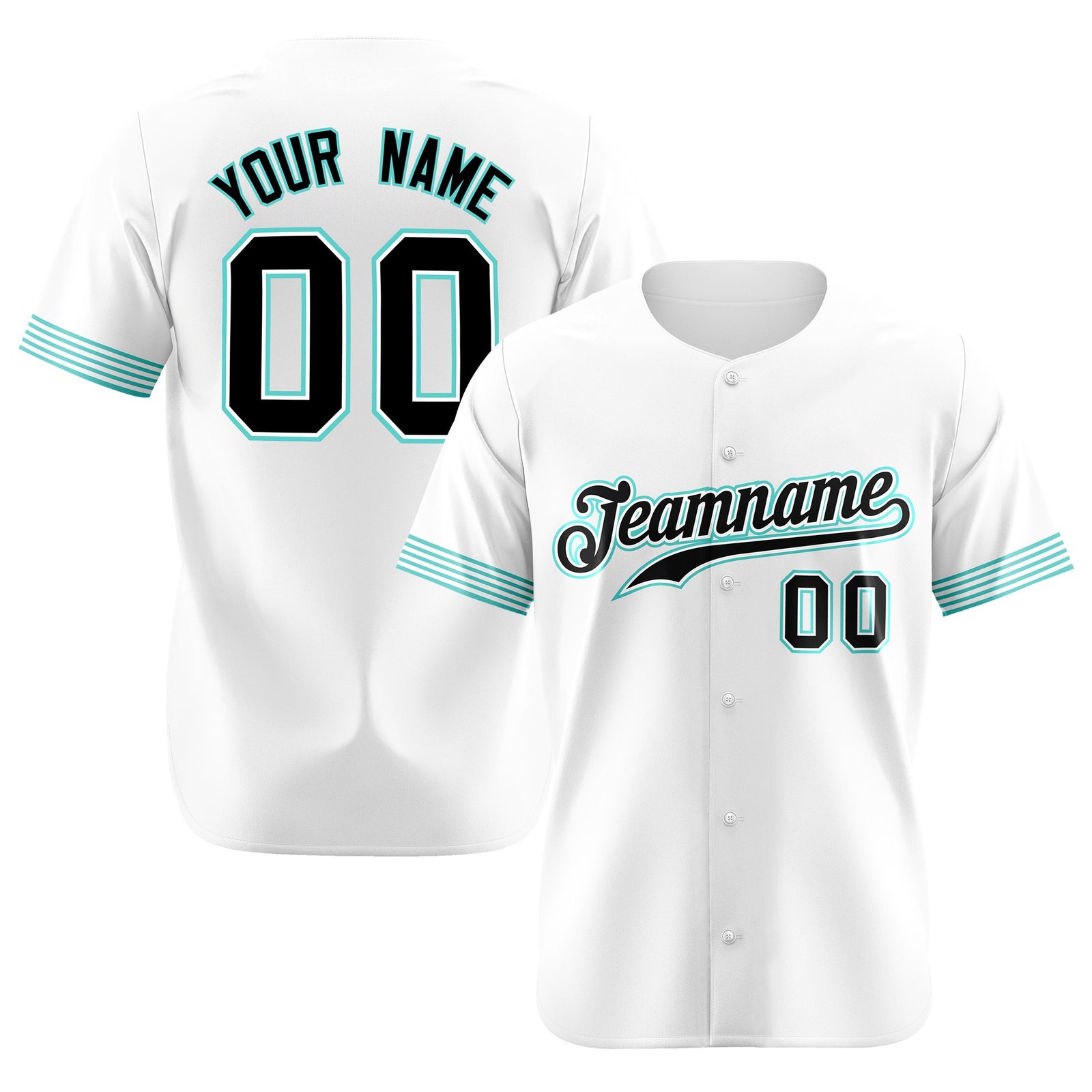 Custom White Black-Aqua Classic Style Authentic Baseball Jersey