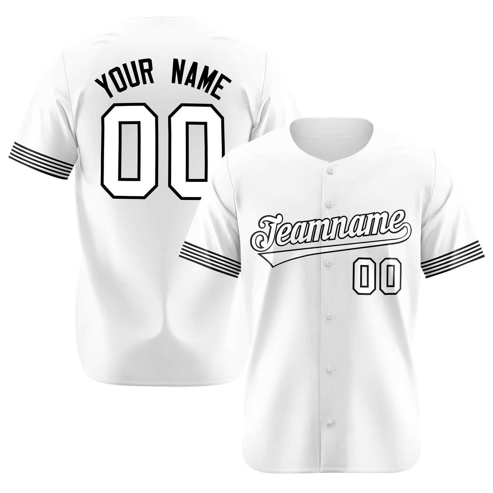 Custom White Black-White Classic Style Authentic Baseball Jersey