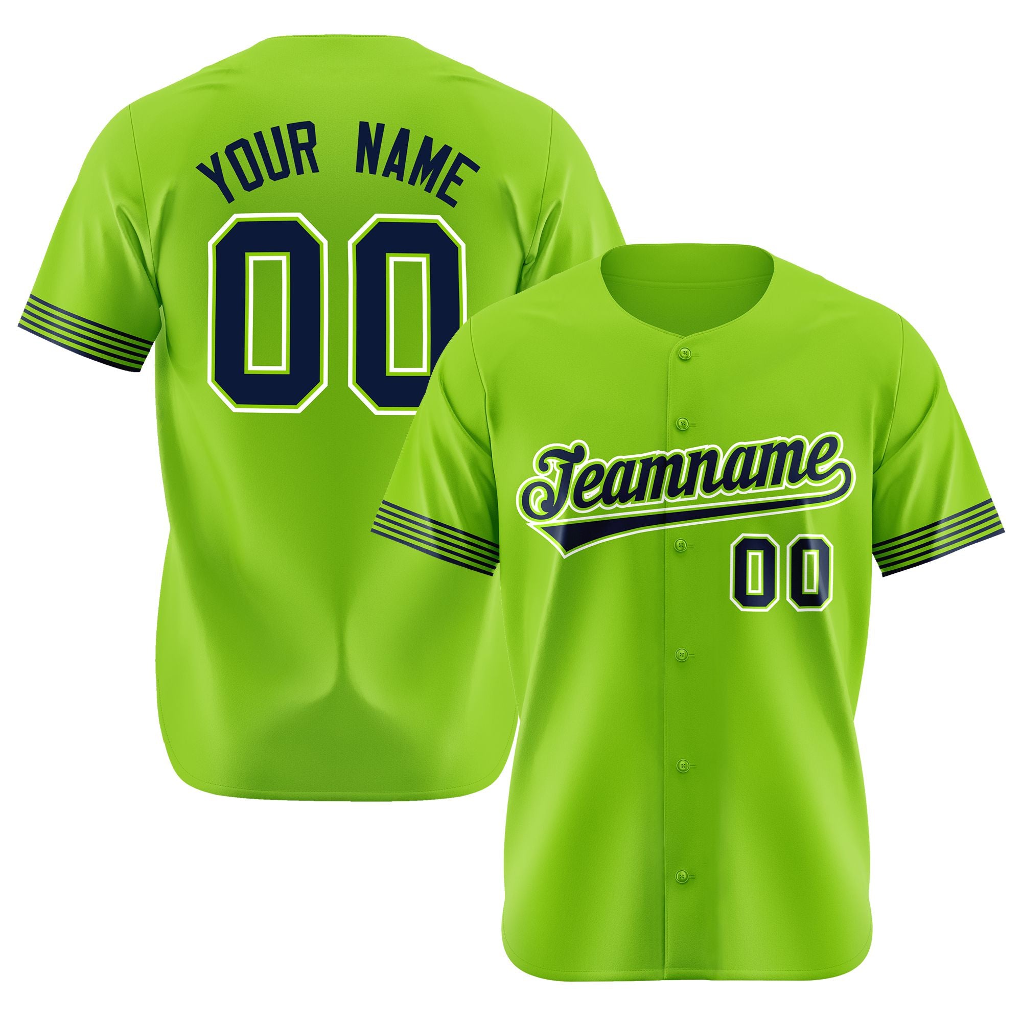 Custom Neon Green Navy-White Classic Style Authentic Baseball Jersey