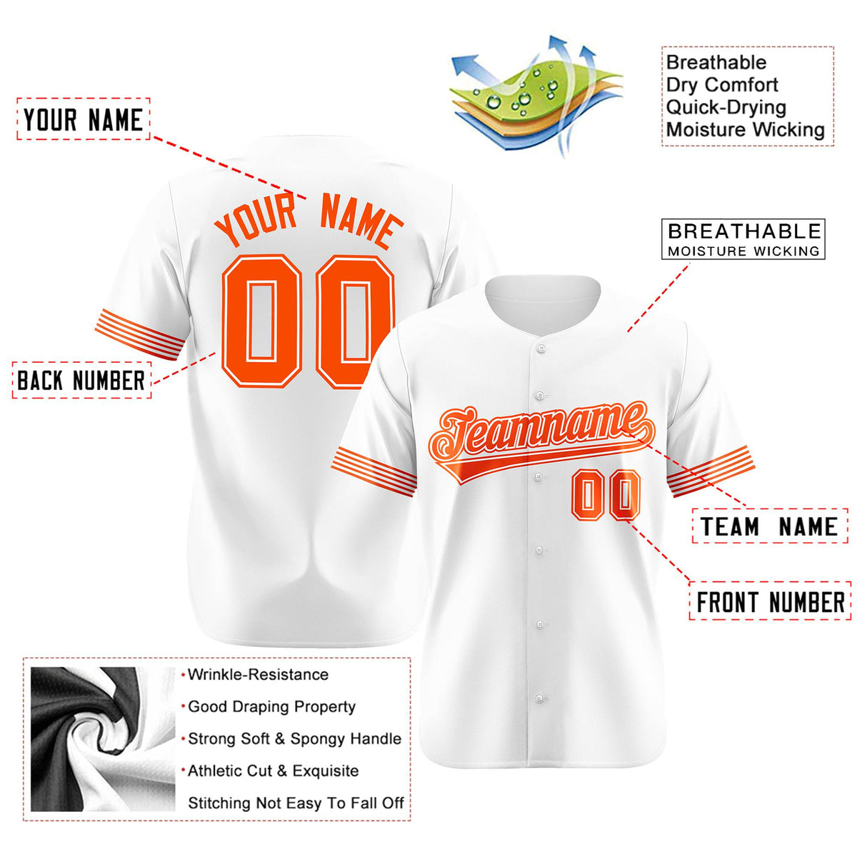 Custom White Orange Classic Style Authentic Baseball Jersey