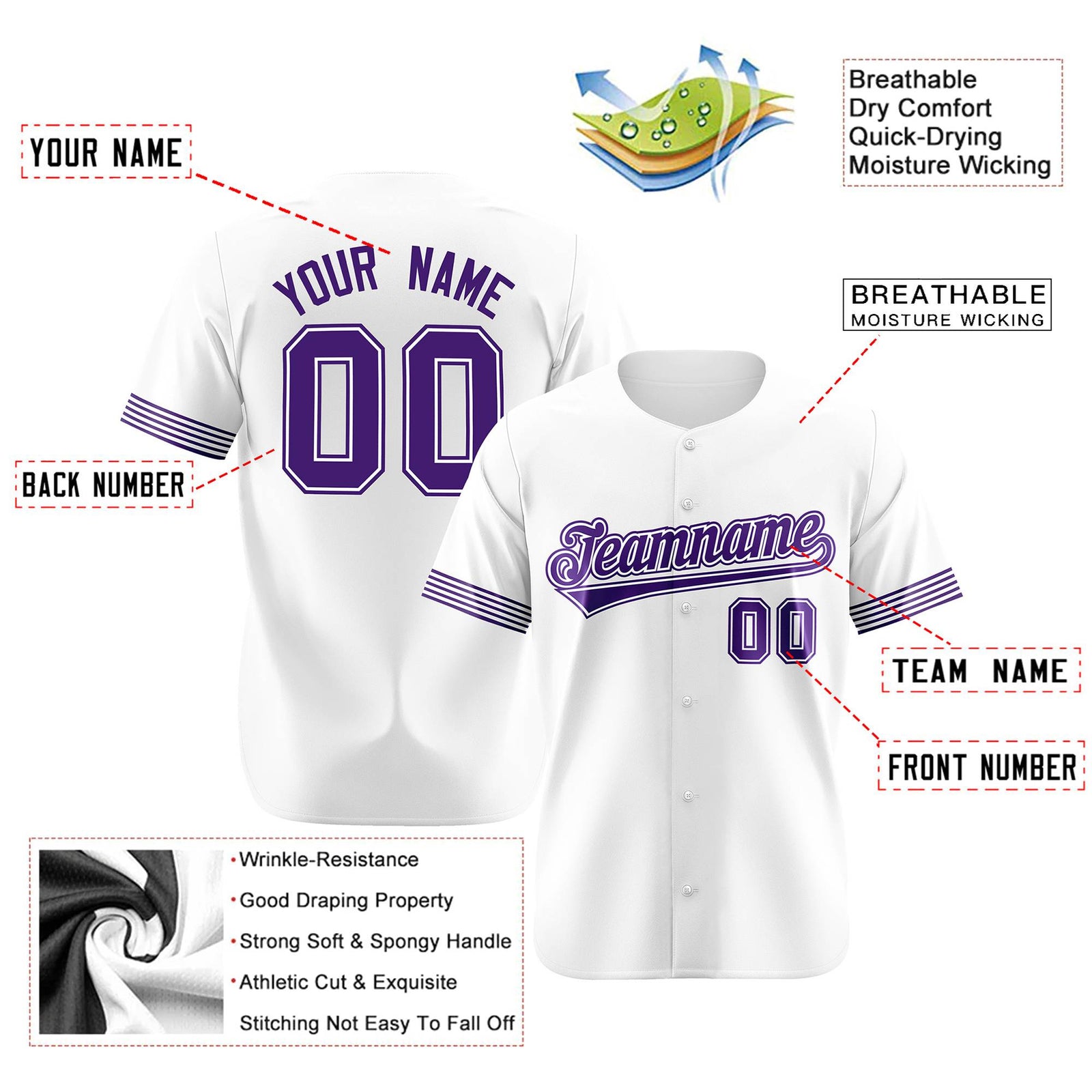 Custom White Purple Classic Style Authentic Baseball Jersey