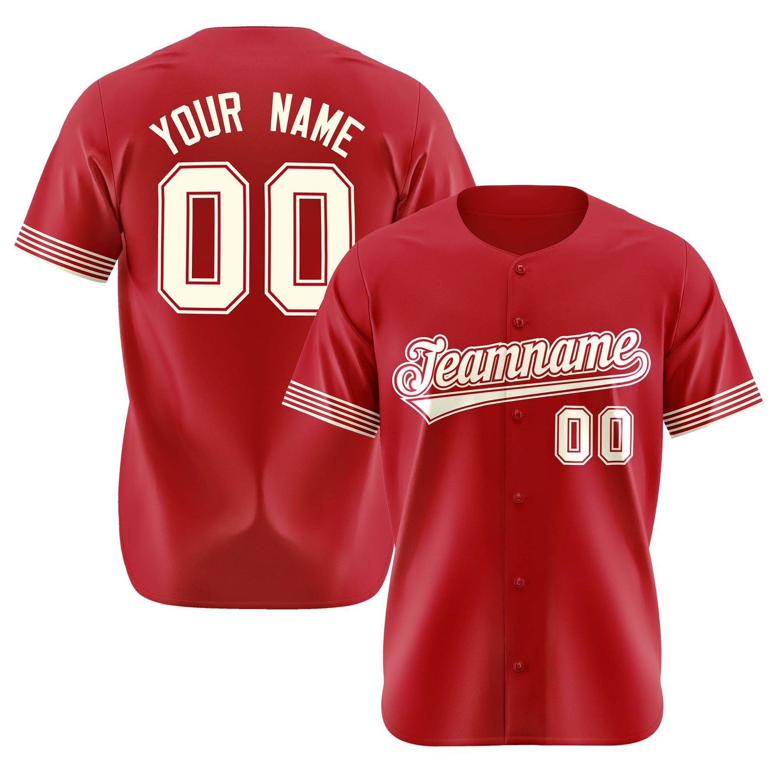 Custom Red Cream-White Classic Style Authentic Baseball Jersey
