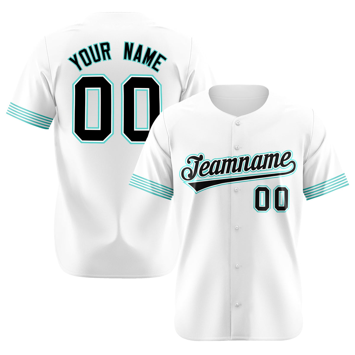 Custom White Black-Aqua Classic Style Authentic Baseball Jersey