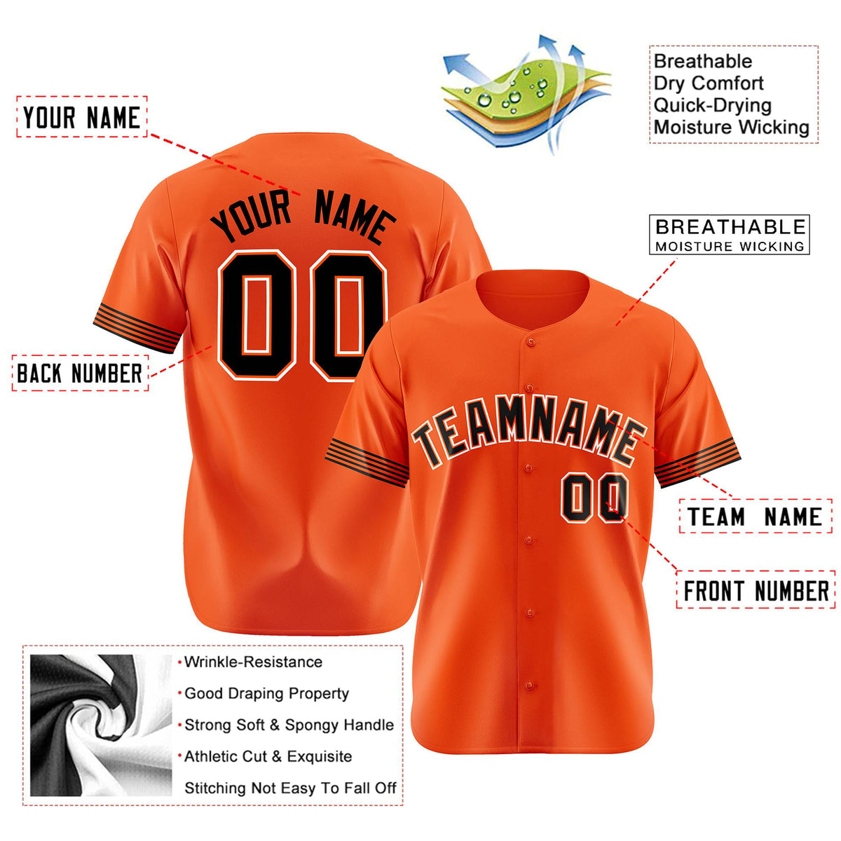 Custom Orange Black-White Classic Style Authentic Baseball Jersey