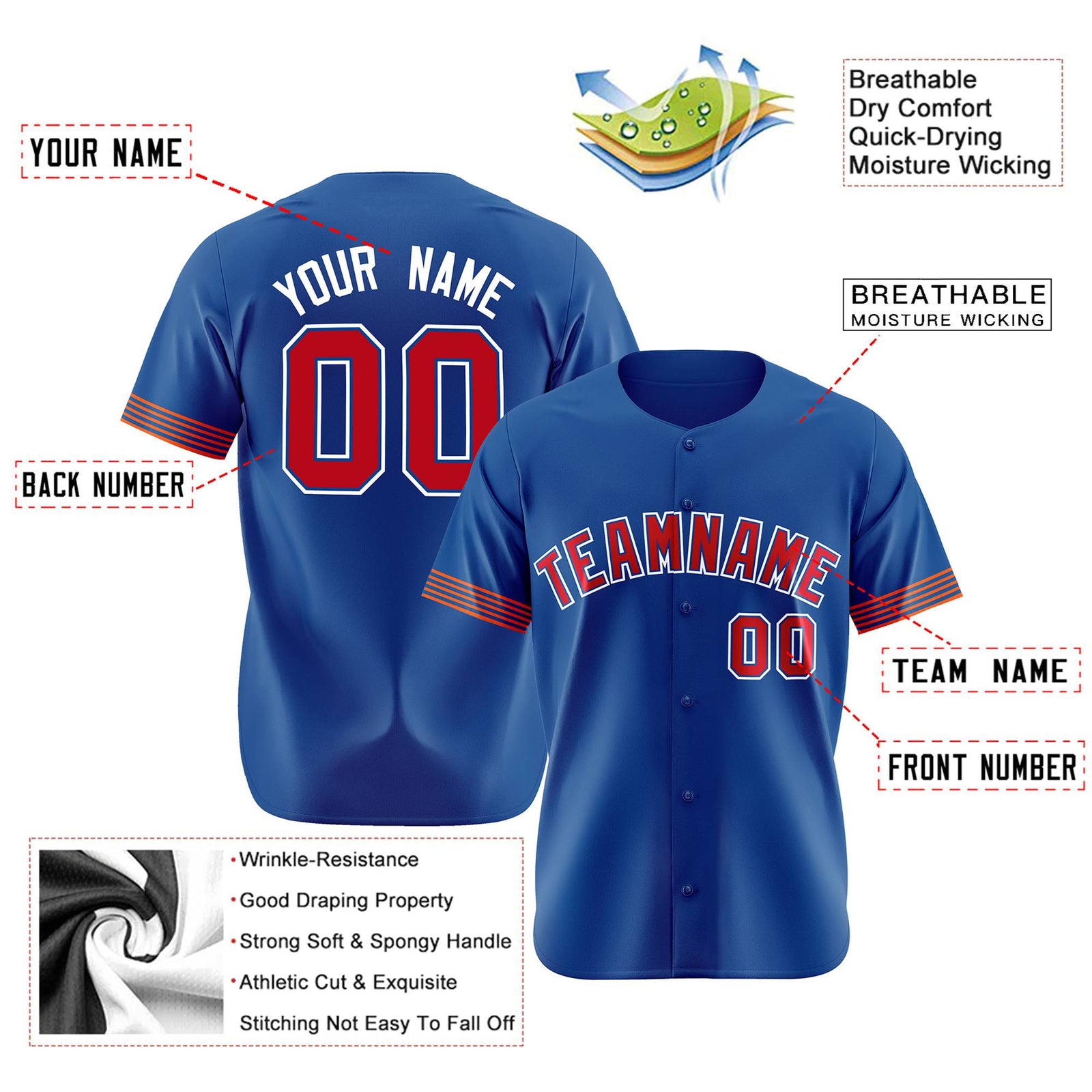 Custom Royal Blue Red-White Classic Style Authentic Baseball Jersey