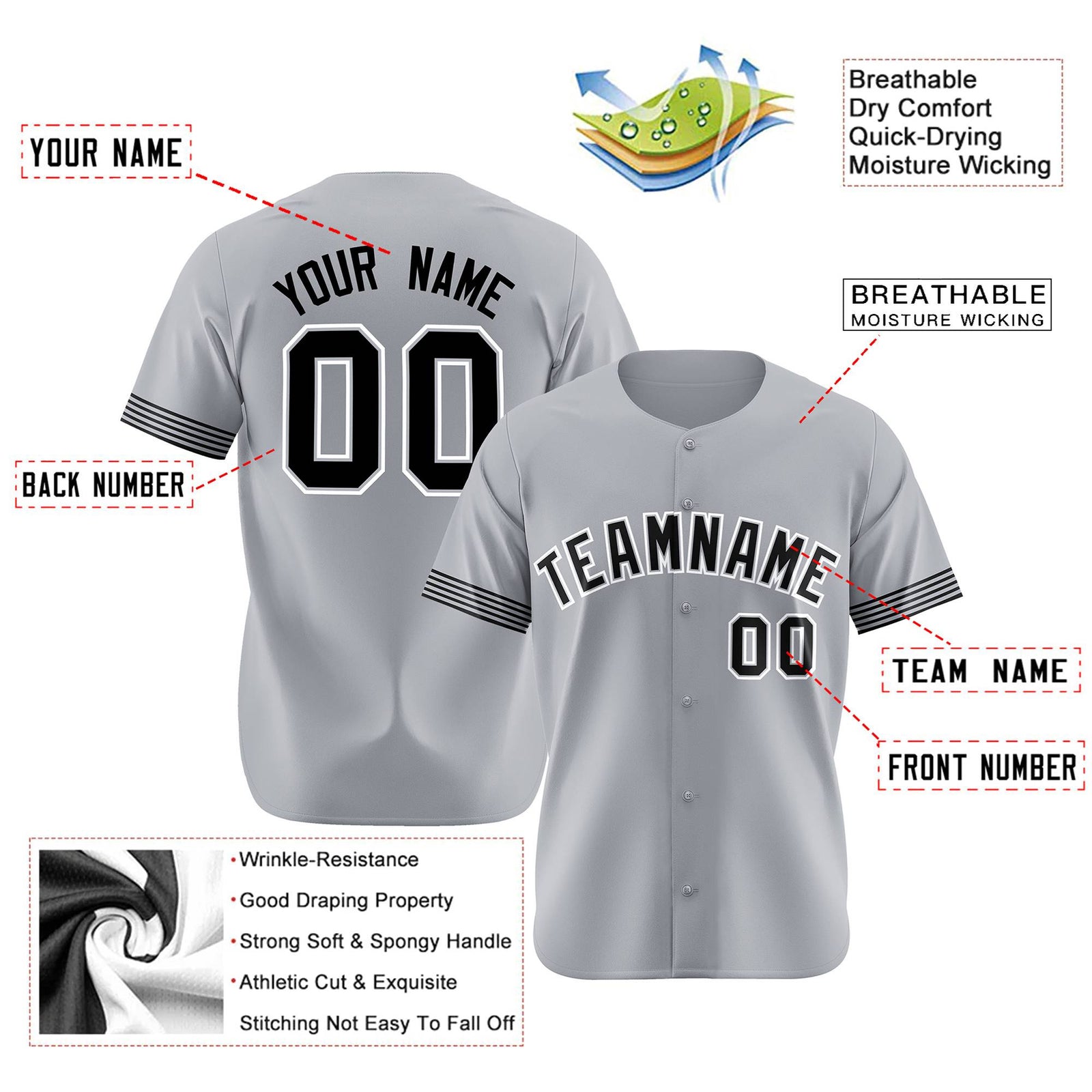 Custom Gray Black-White Classic Style Authentic Baseball Jersey