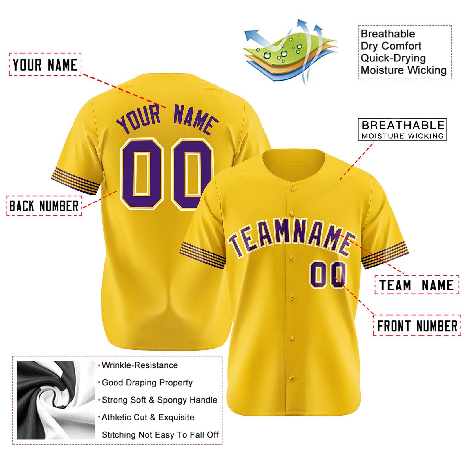 Custom Gold Purple-White Classic Style Authentic Baseball Jersey