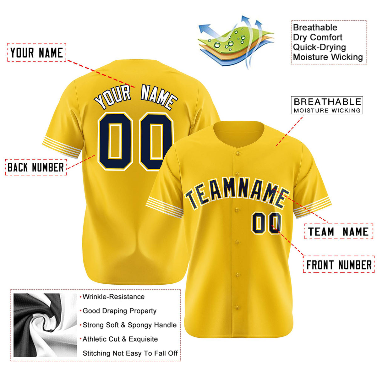 Custom Gold Navy-Black Classic Style Authentic Baseball Jersey