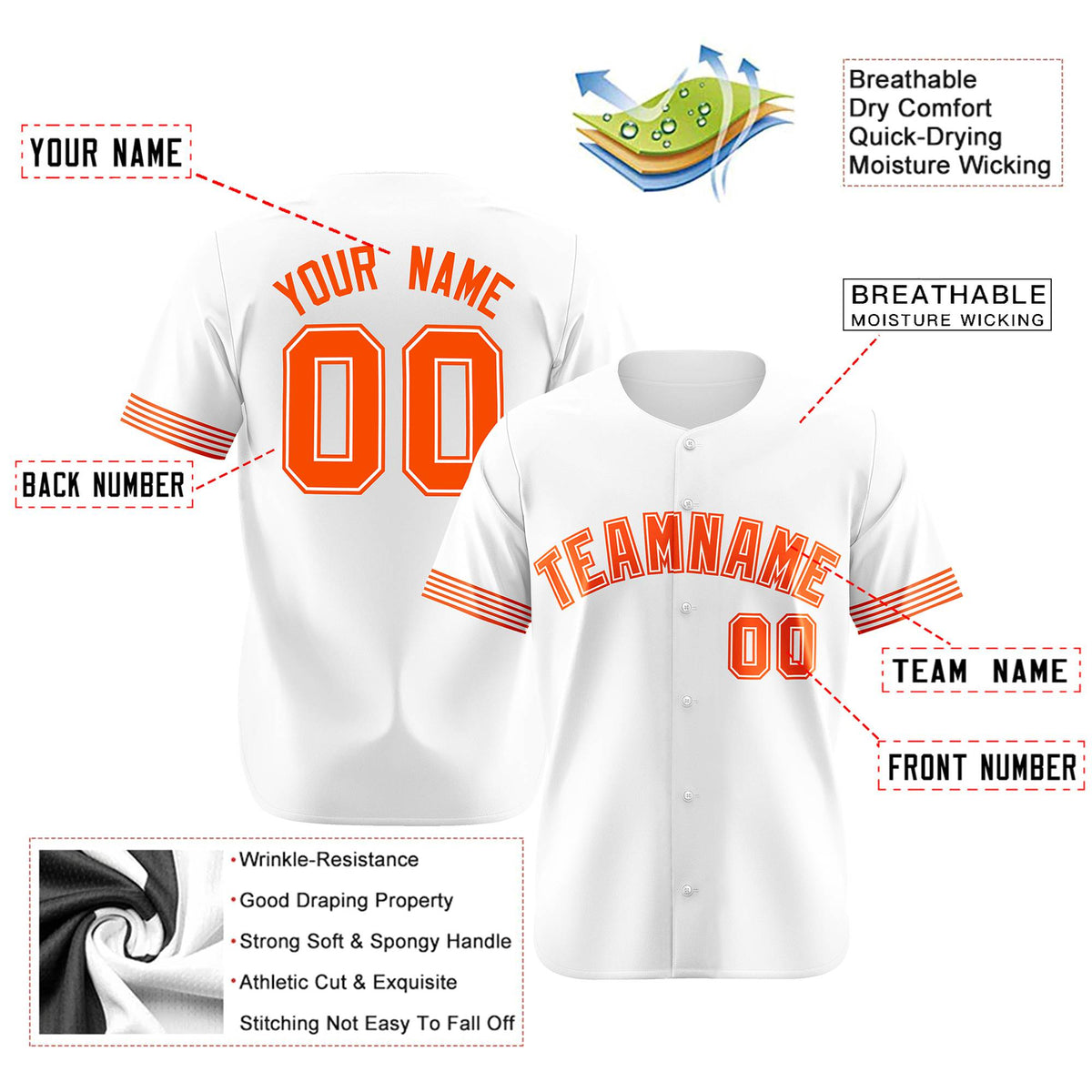 Custom White Orange Classic Style Authentic Baseball Jersey