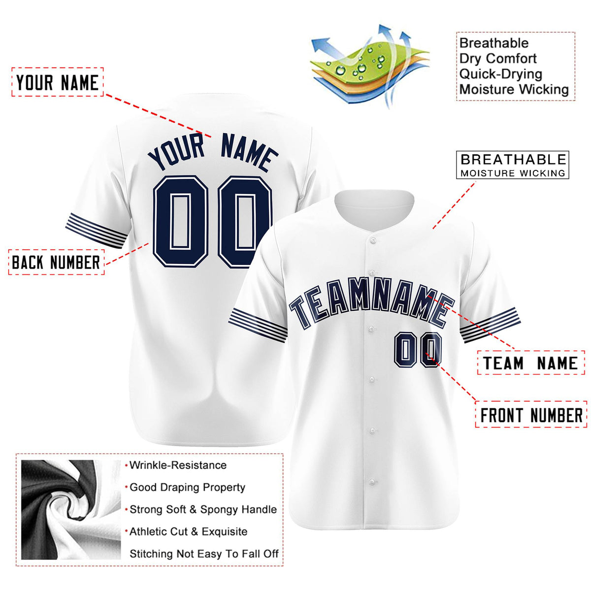Custom White Navy Classic Style Authentic Baseball Jersey