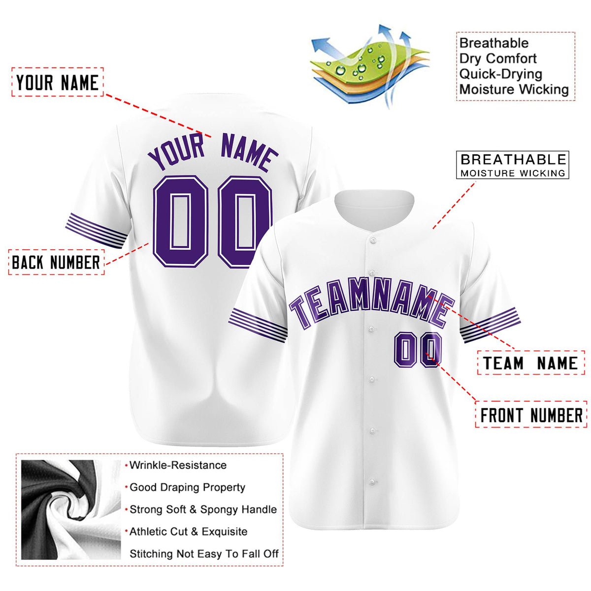 Custom White Purple Classic Style Authentic Baseball Jersey