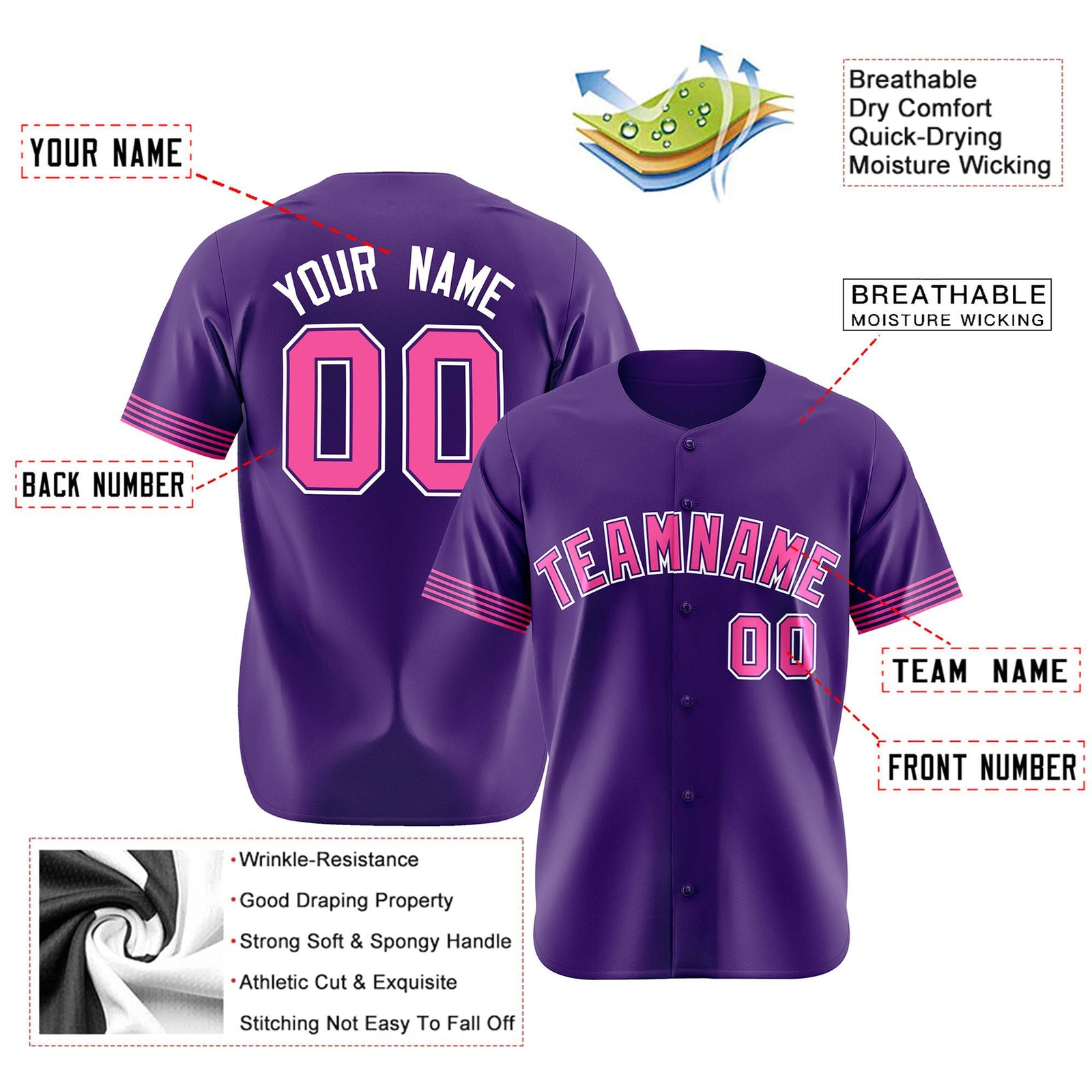 Custom Purple Pink-White Classic Style Authentic Baseball Jersey