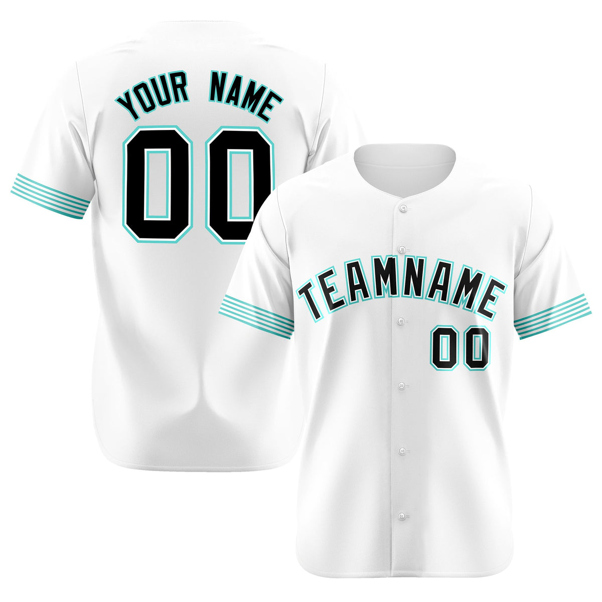 Custom White Black-Aqua Classic Style Authentic Baseball Jersey