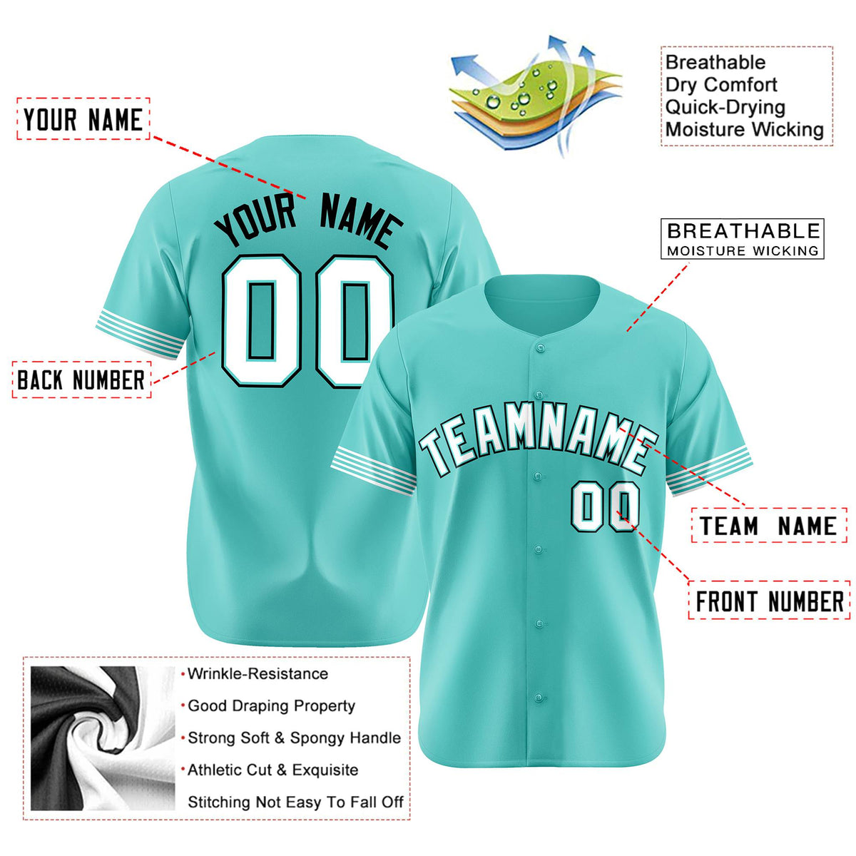 Custom Aqua White-Black Classic Style Authentic Baseball Jersey