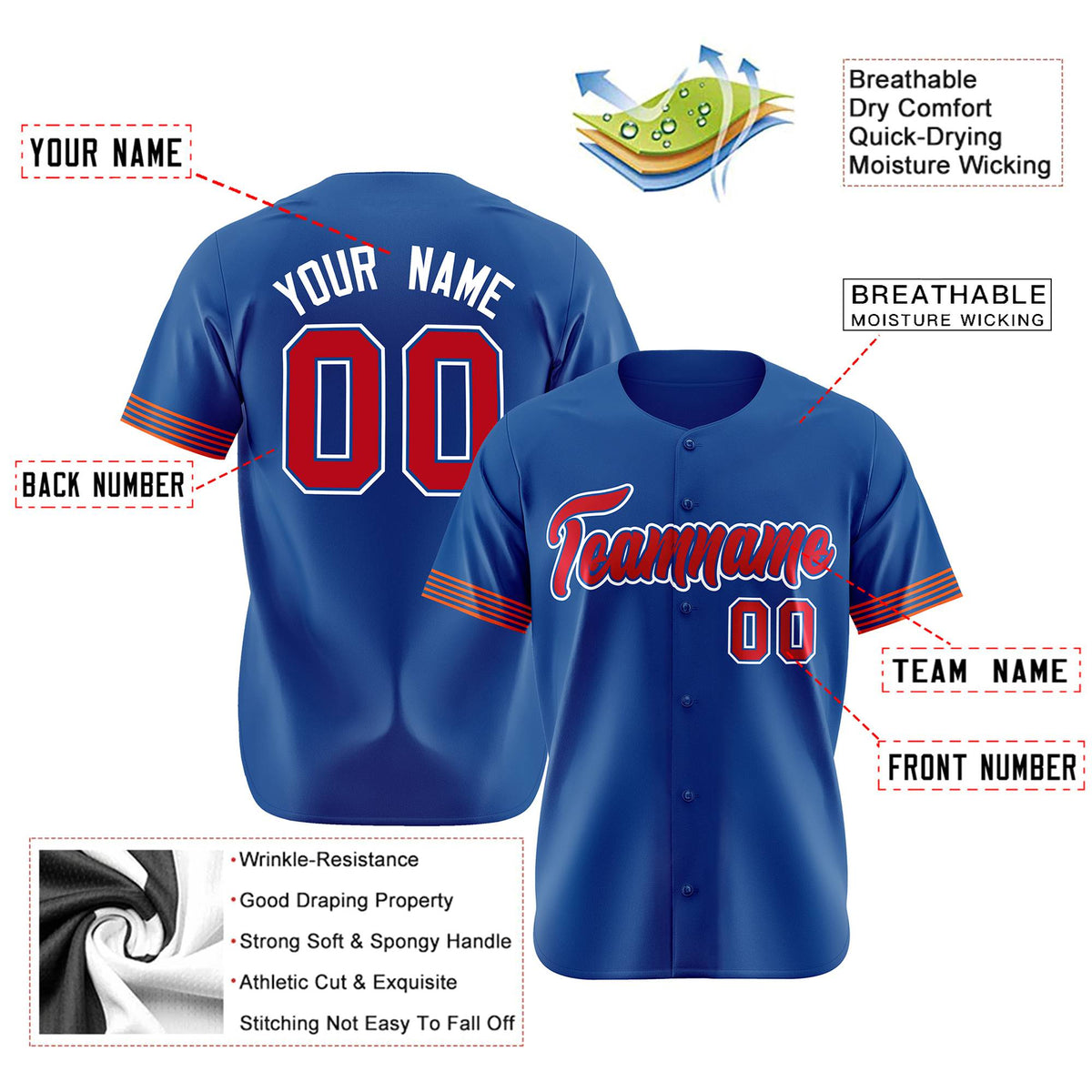 Custom Royal Blue Red-White Classic Style Authentic Baseball Jersey