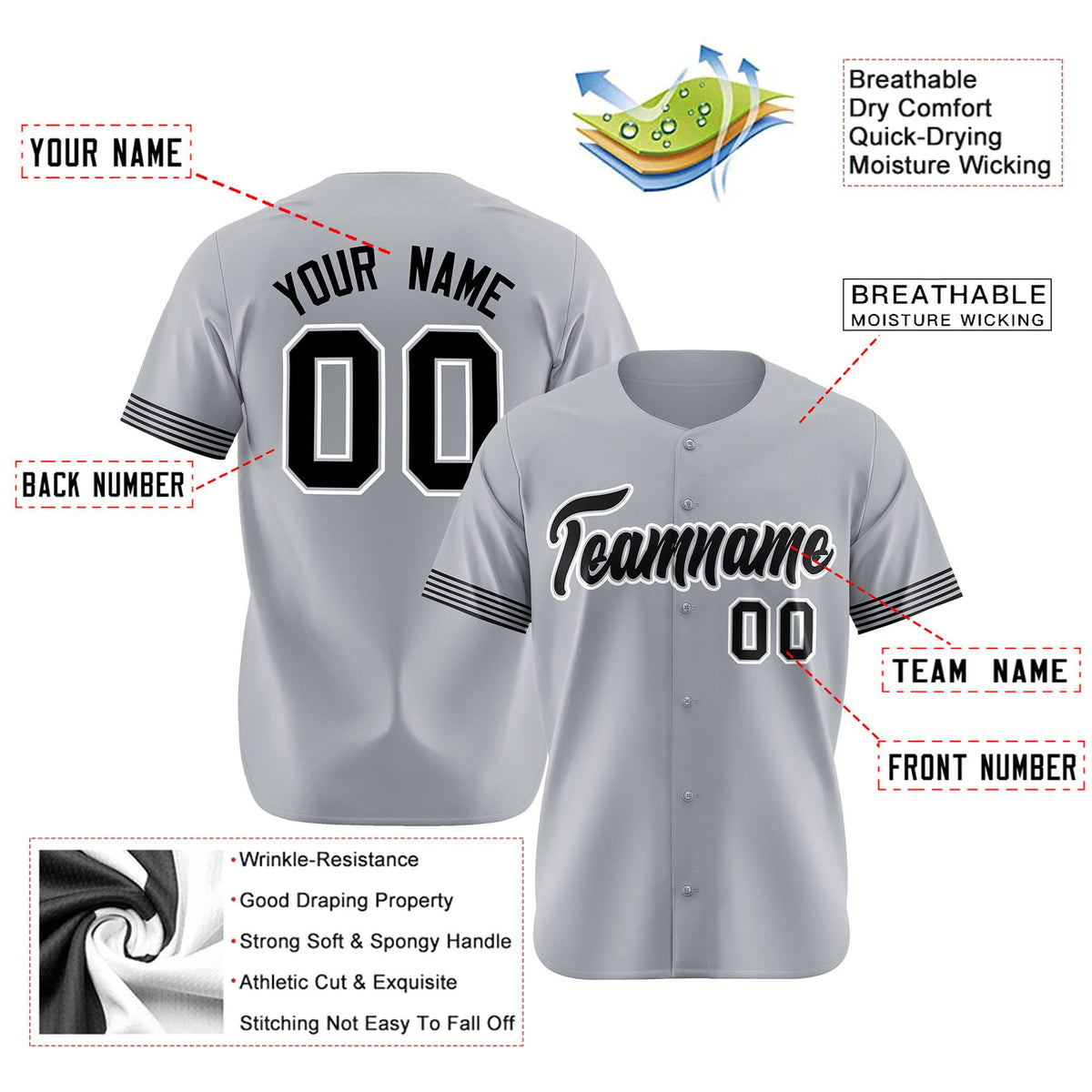Custom Gray Black-White Classic Style Authentic Baseball Jersey