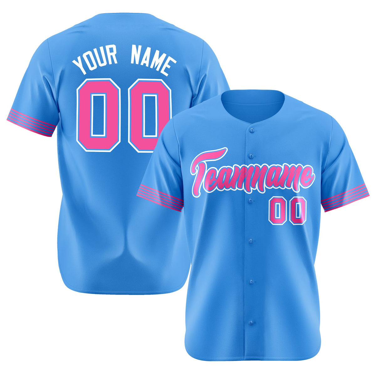 Custom Powder Blue Pink-White Classic Style Authentic Baseball Jersey